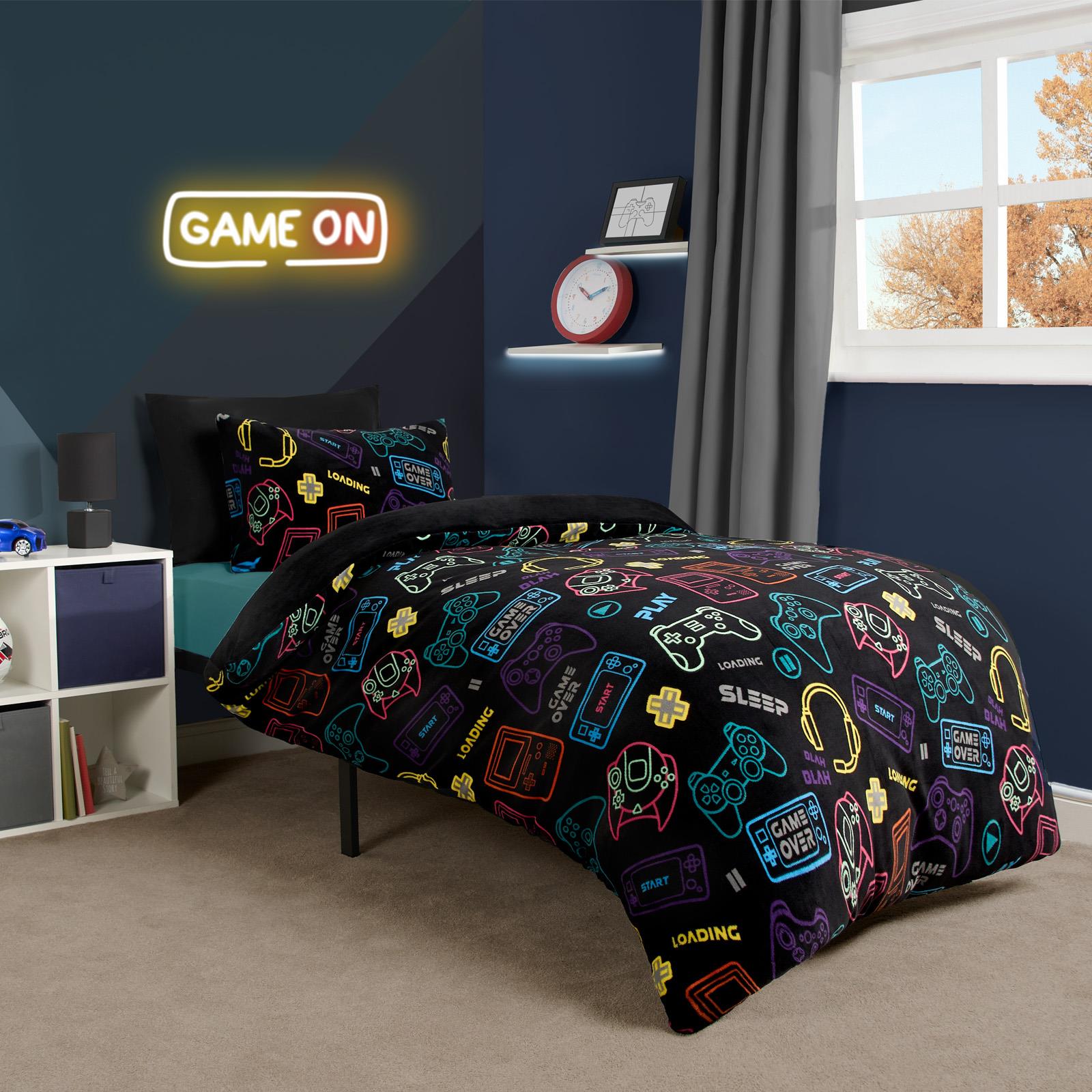 OHS Gaming Print Bedding Set Soft Thermal Fleece Duvet Cover with Pillowcase