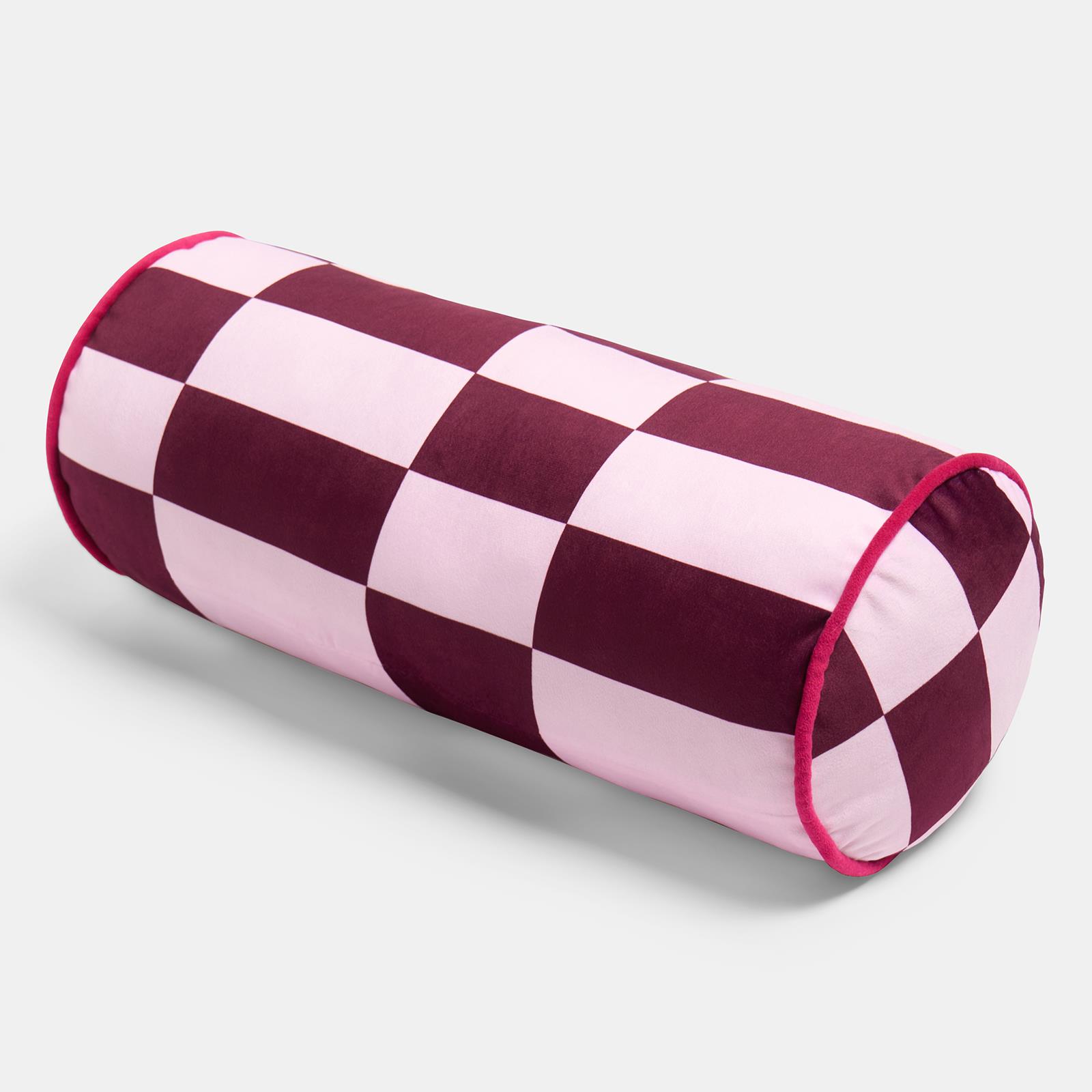 OHS Checkerboard Print Bolster Pillow Piped Matte Velvet Back Support Cushion