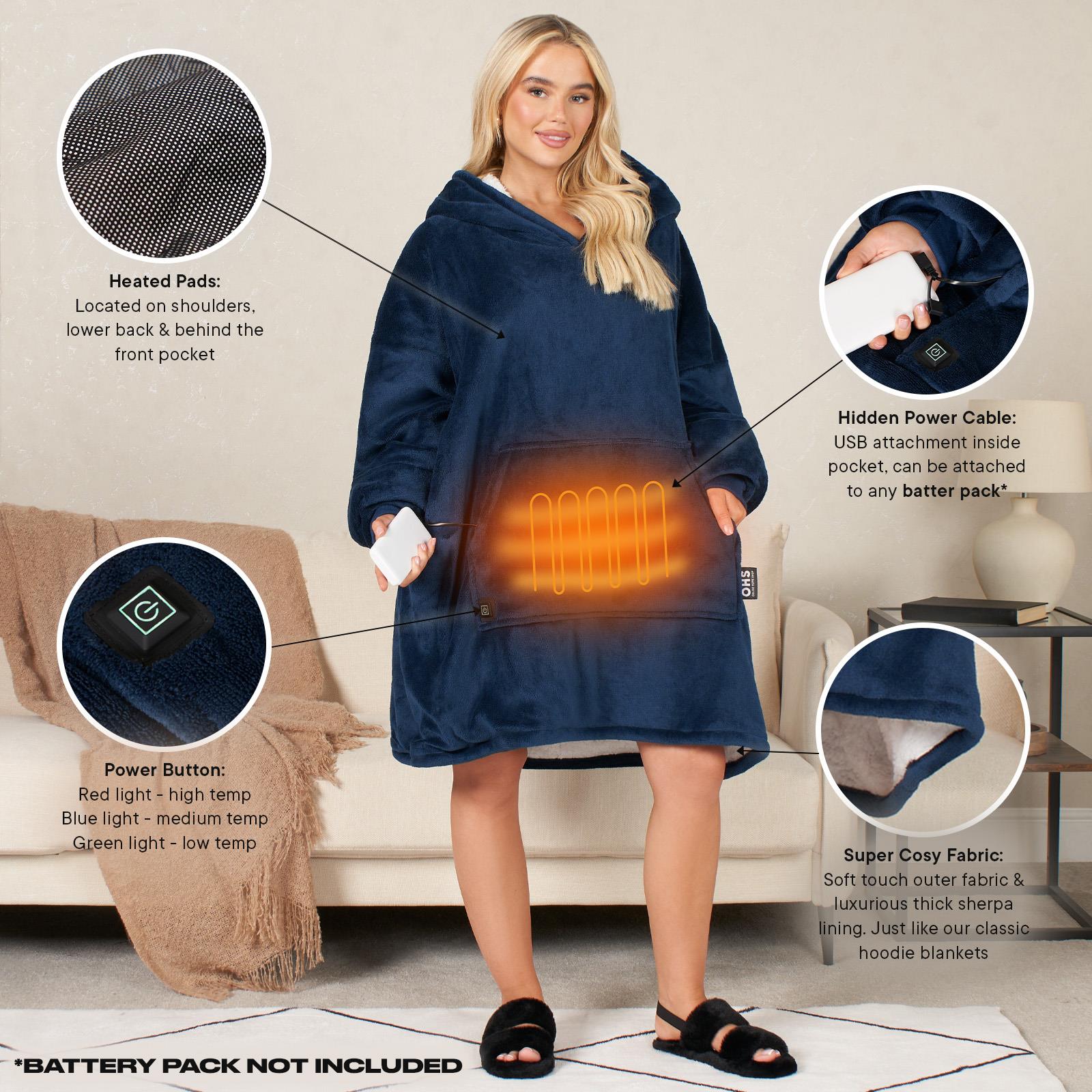 OHS Electric Heated Oversized Hoodie Blanket with Sleeves Wearable Sherpa Giant