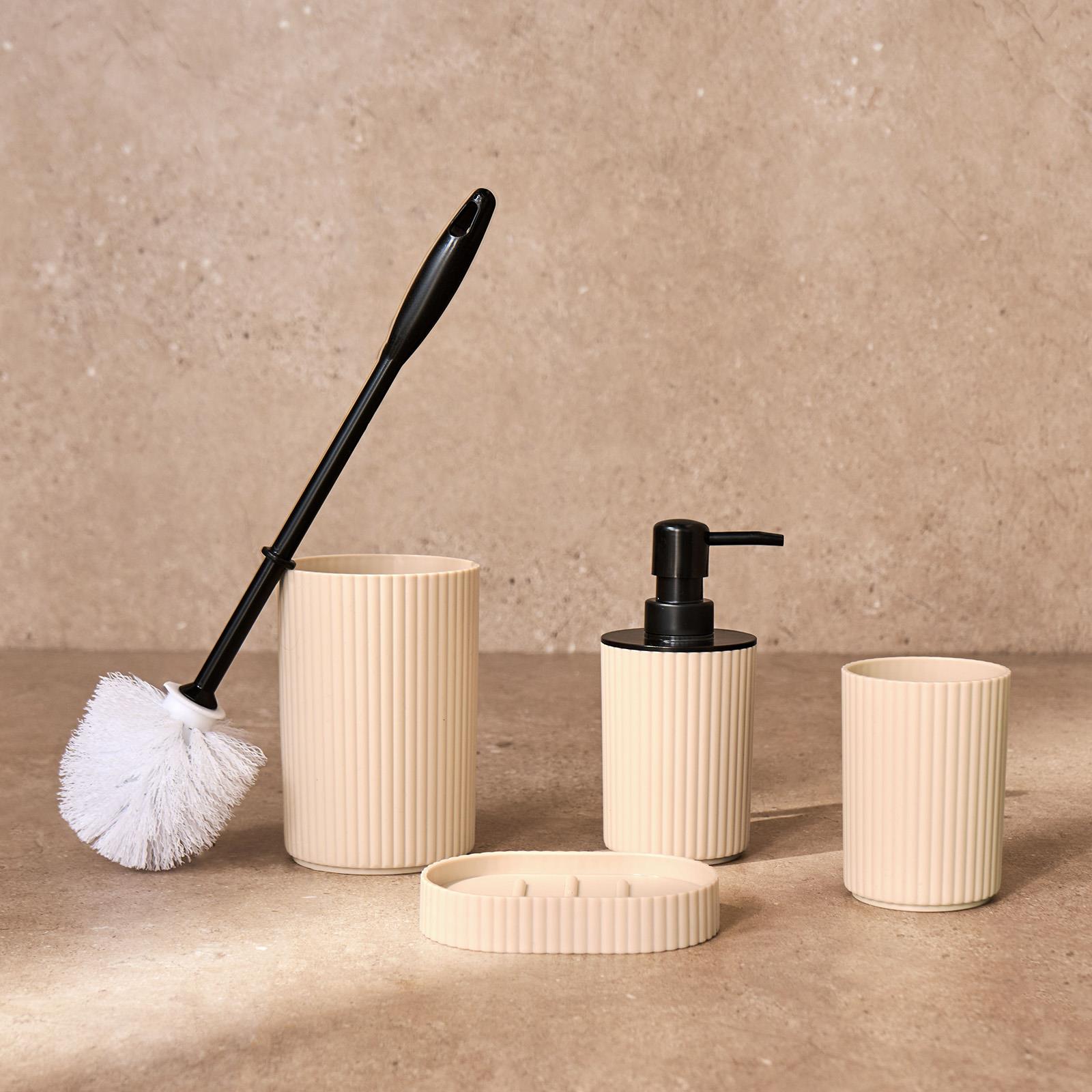 Bathroom Accessories 4 Piece Set Ribbed Soap Dispenser Holder Tumbler Toothbrush - Picture 15 of 20