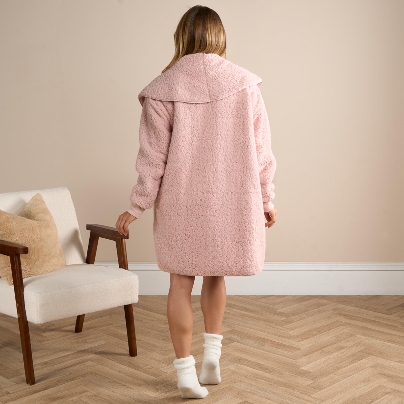 OHS Waterfall Cardigan Warm Teddy Fleece Open Front Wrap Loungewear Outwear