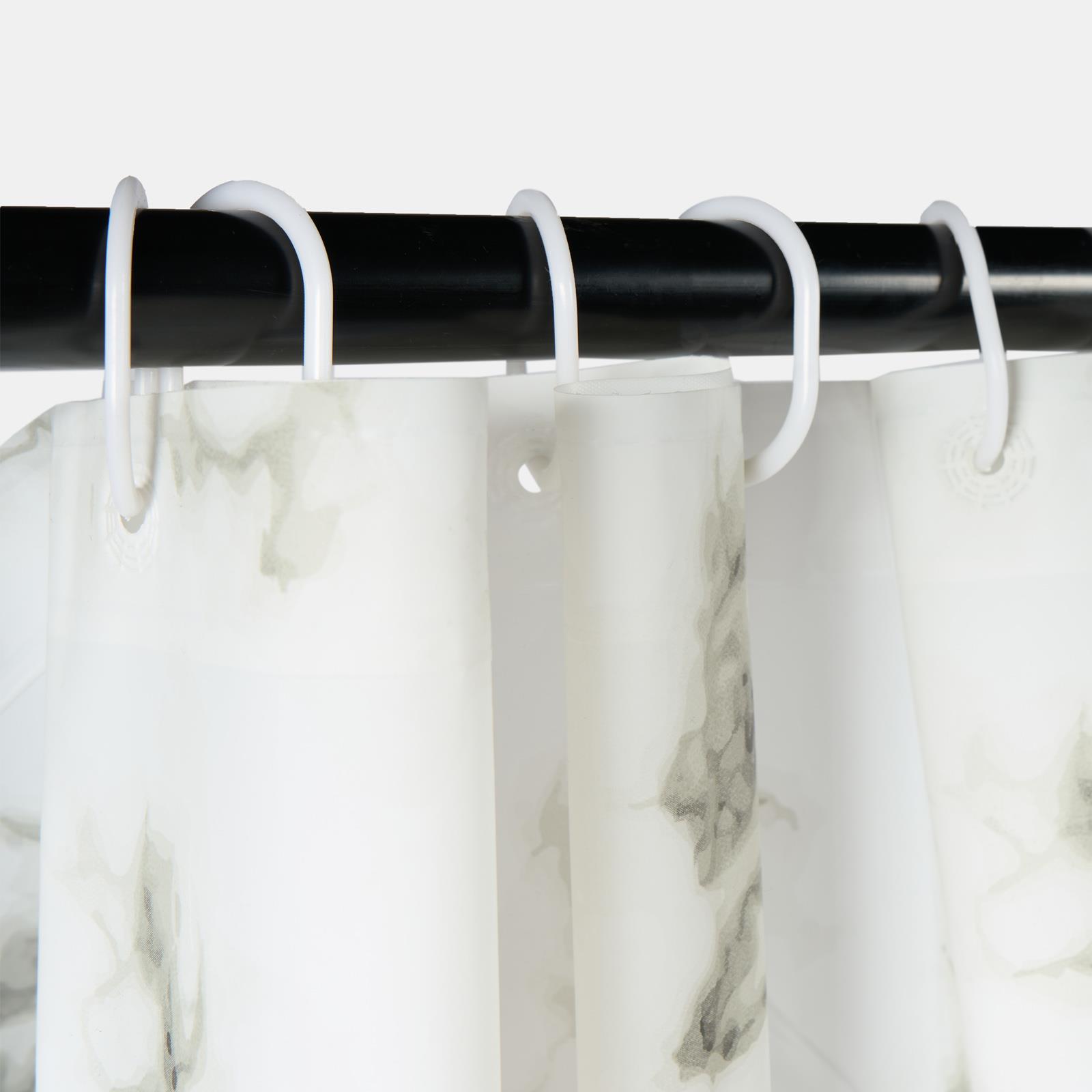 OHS Marble Shower Curtain with 12 Hooks Weighted Hem Bathtub Curtain, White/Grey