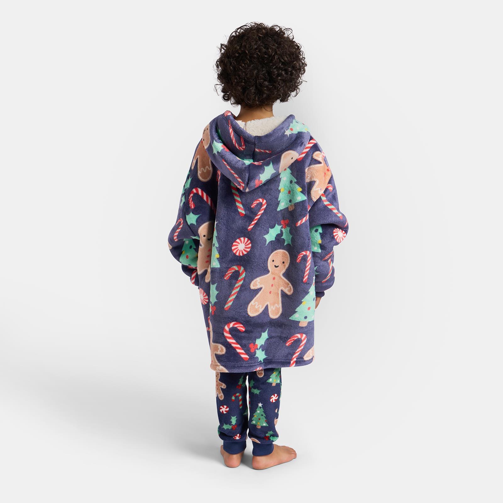 OHS Xmas Blanket Hoodie Kids Christmas Print Sherpa Oversized Hooded Throw