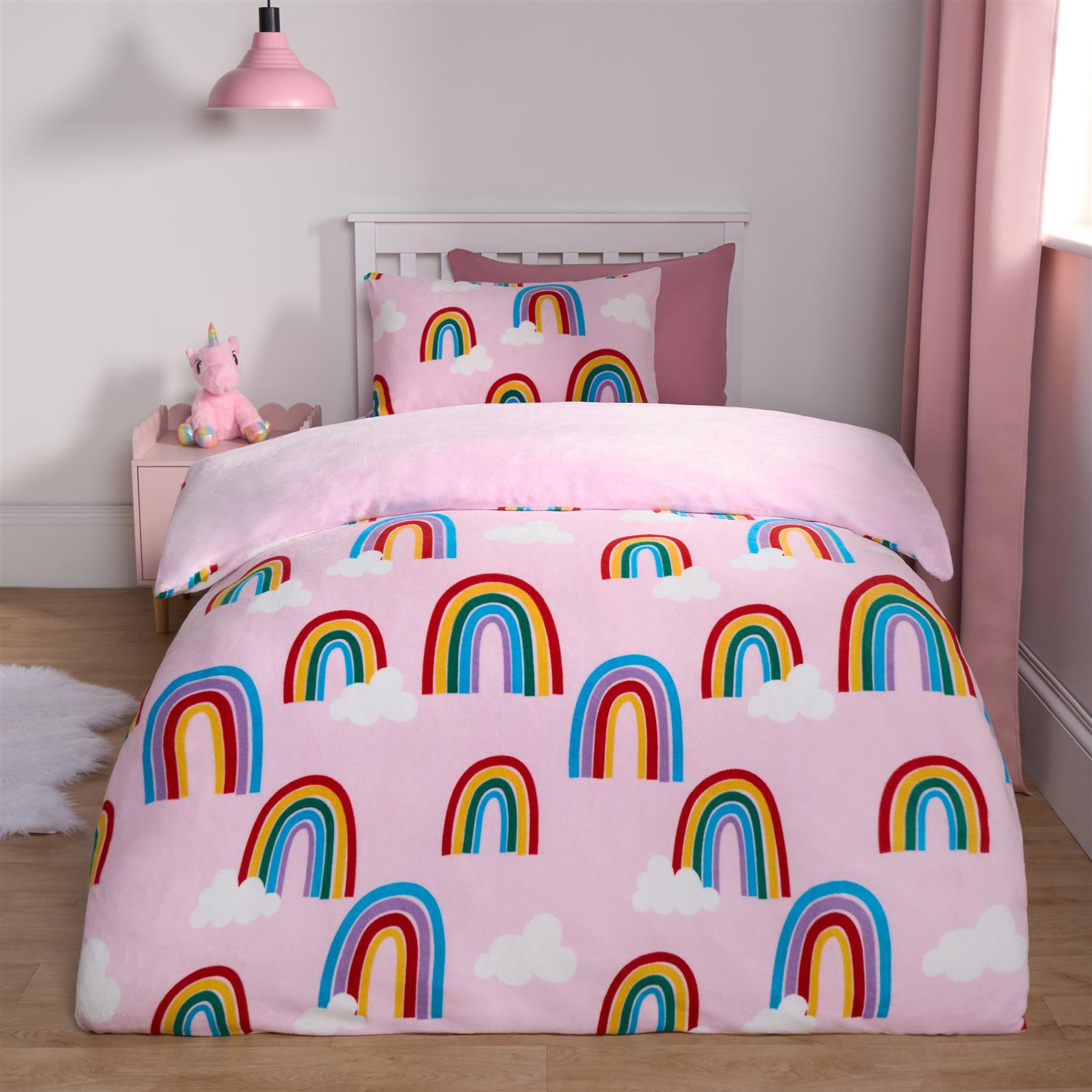 OHS Rainbow Duvet Cover Set Warm Teddy Fleece Supersoft Thermal Bedding