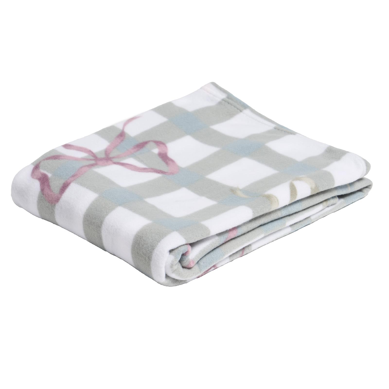 OHS Bow Gingham Throw Soft Blanket Polar Fleece Lightweight Bedspread