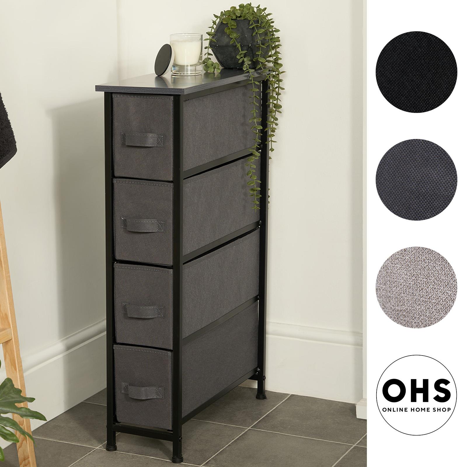 Narrow 4 Drawer Storage Cabinet Bedside Table Unit Clothes Home Fabric Organiser