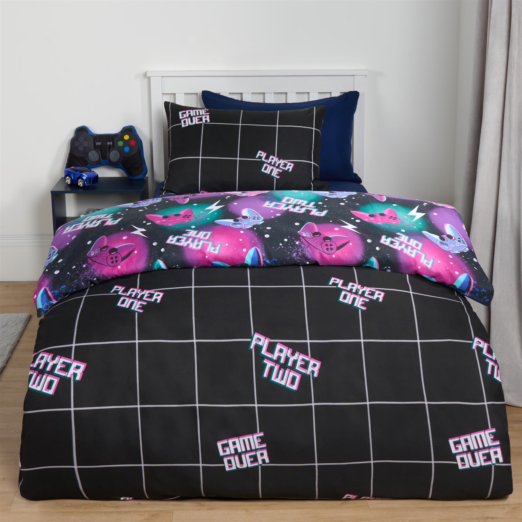 Gaming Duvet Cover Quilt Bedding Set Neon Reversible Kids Bed Soft Single Double
