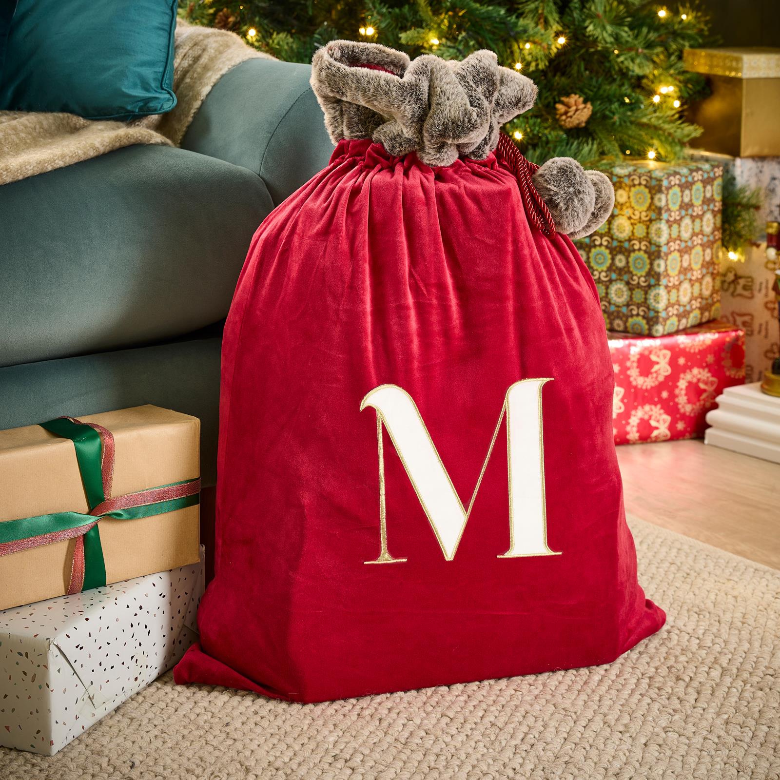 OHS Christmas Alphabet Stocking Sack Set Festive Xmas Santa Gift Bag