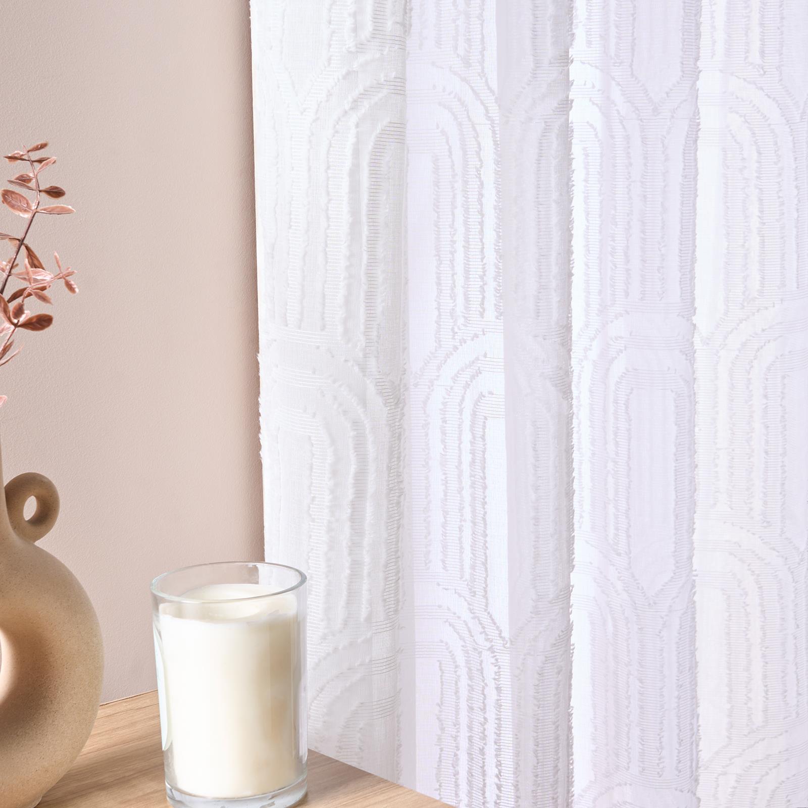 OHS Tufted Arches Voile Net Curtains Pair of 2 Window Panels Slot Top Set