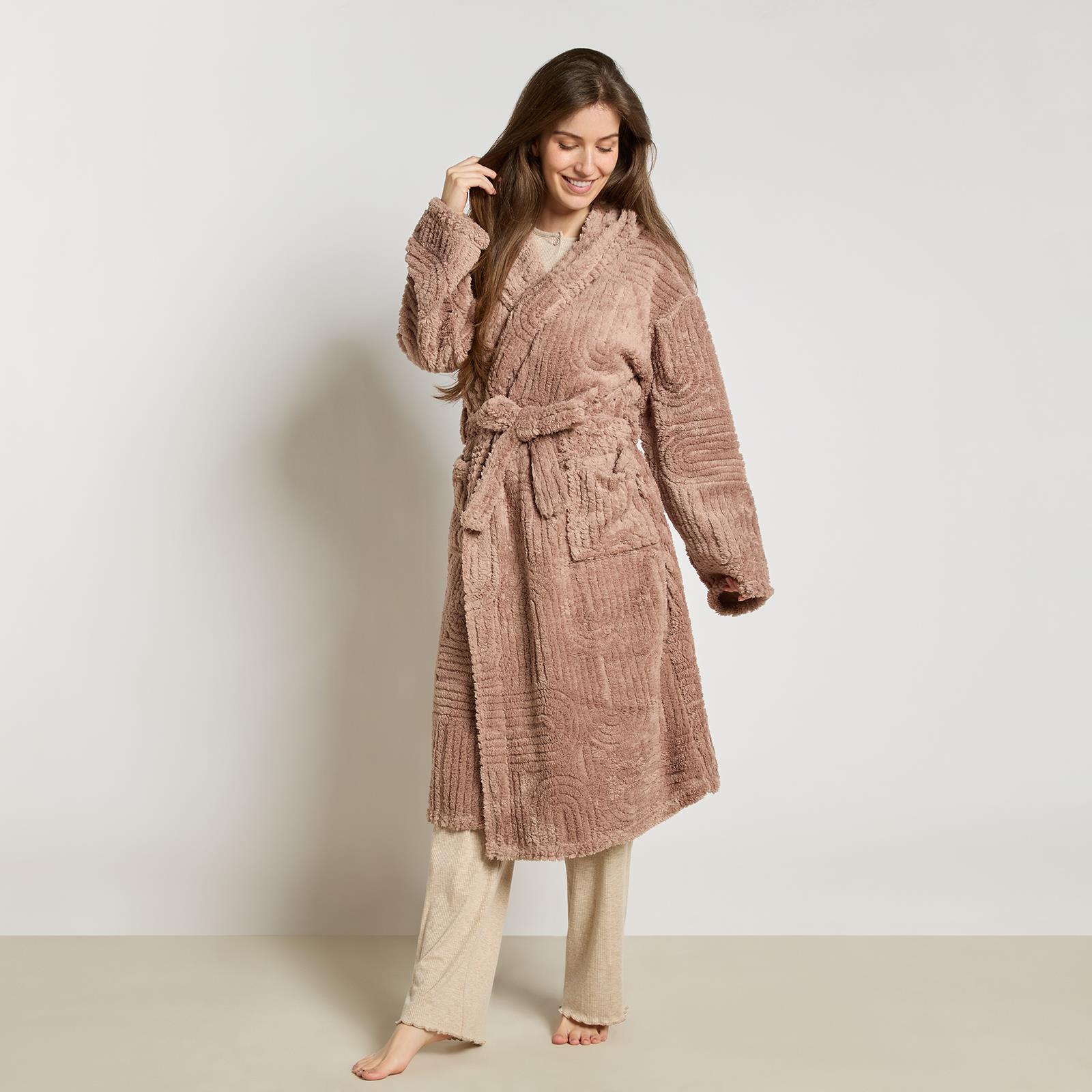 OHS Tufted Dressing Gown Soft Fleece Robe Thermal Bathrobe Hooded Loungewear