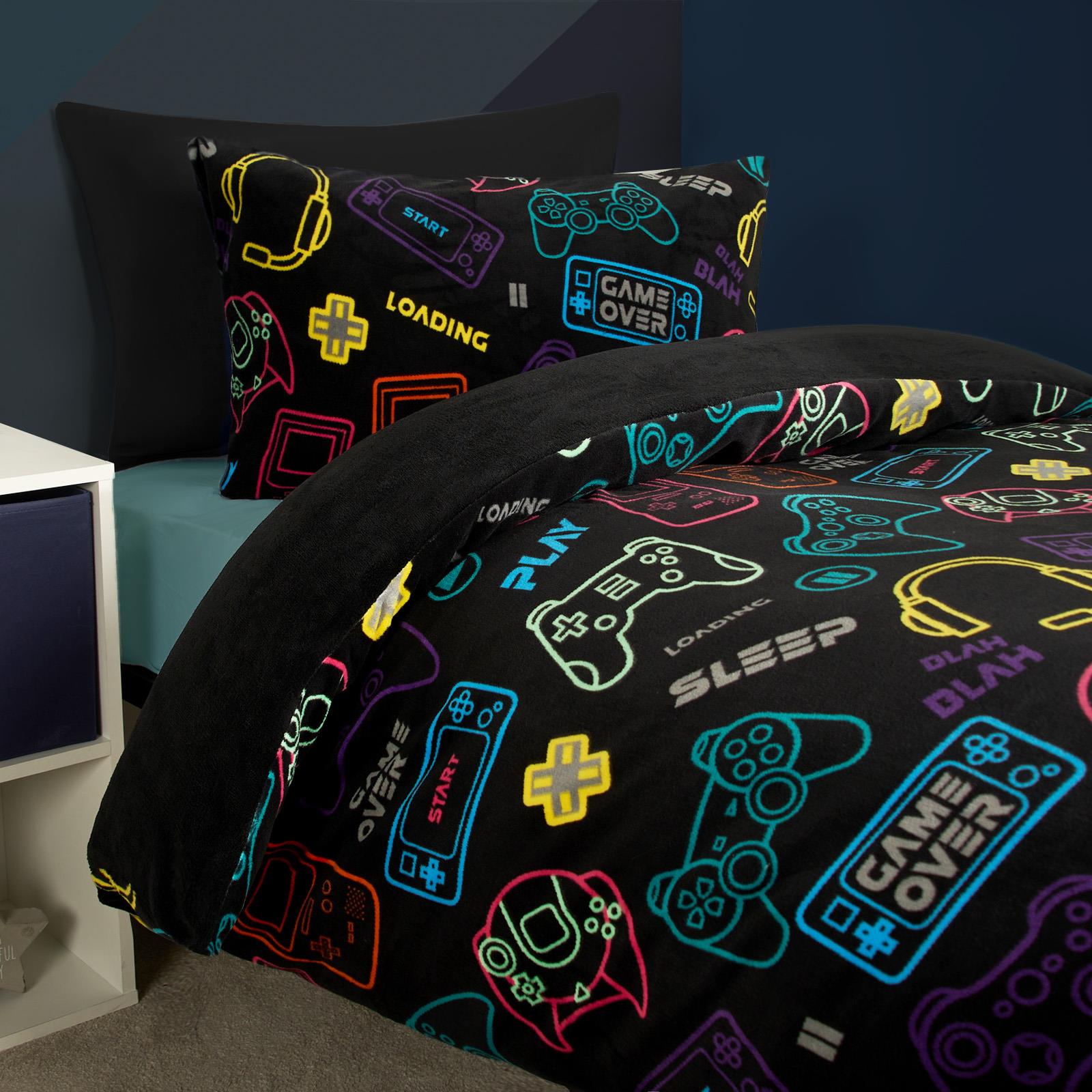 OHS Gaming Print Bedding Set Soft Thermal Fleece Duvet Cover with Pillowcase