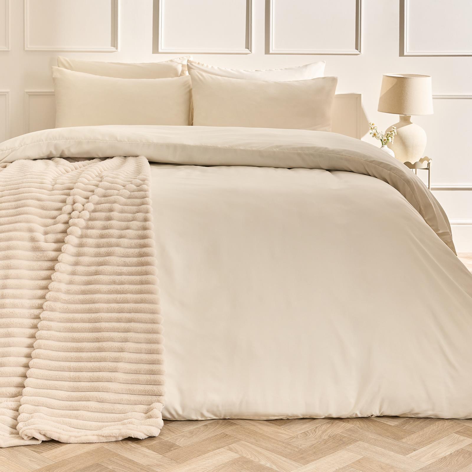 OHS Plain Duvet Cover & Pillowcase Reversible Bedding Set OR Fitted Sheet