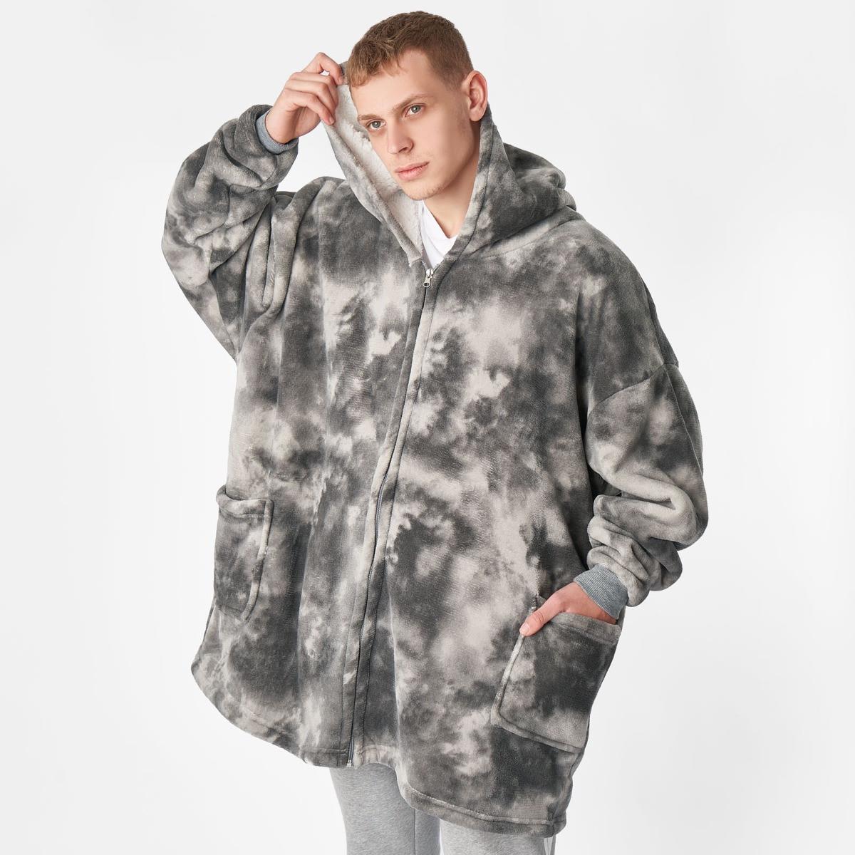 OHS Oversized Sherpa Tie Dye Hoodie Zip Up Womens Sweatshirt Cardigan UK