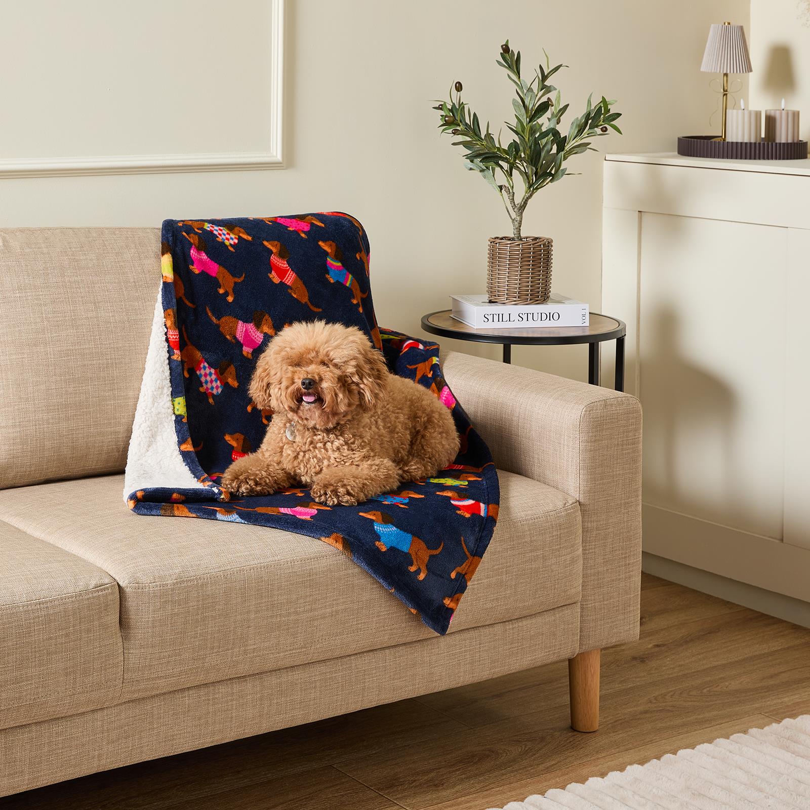 OHS Printed Pet Blanket Reversible Sherpa Fleece Dog Cats Thermal Calming Throw