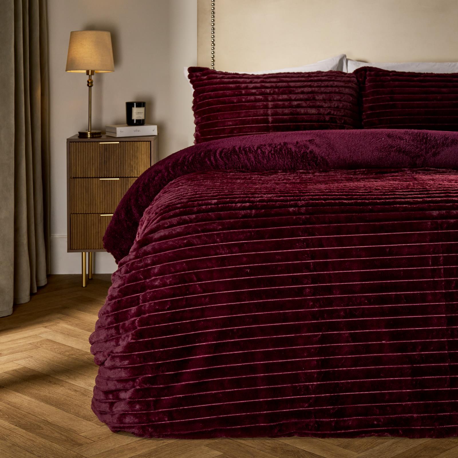 OHS Ribbed Fleece Bedding Set Soft Faux Fur Thermal Duvet Cover with Pillowcase 