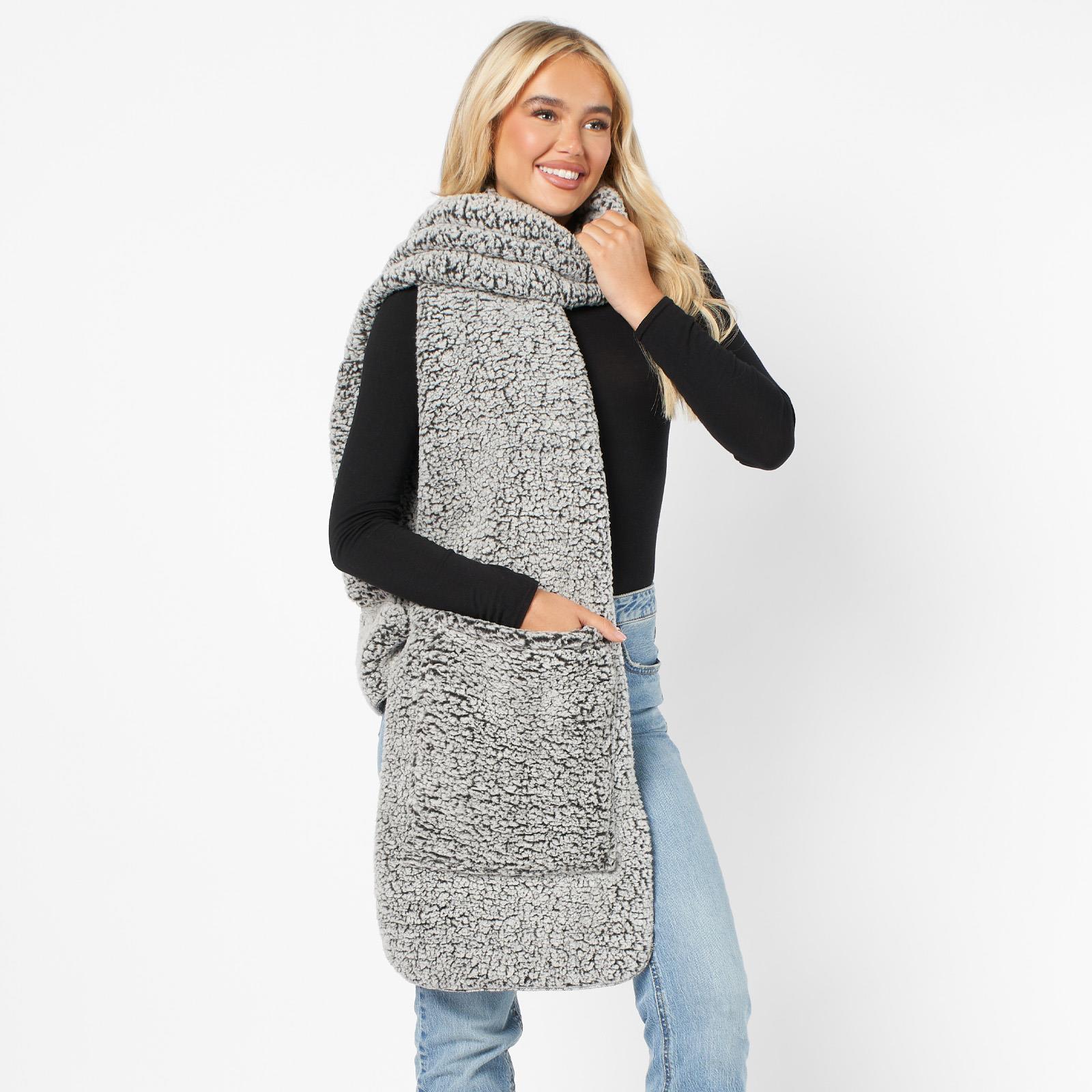OHS Teddy Fleece Scarf Long Thermal Soft Pockets Hand Neck Warmer Marl Wrap