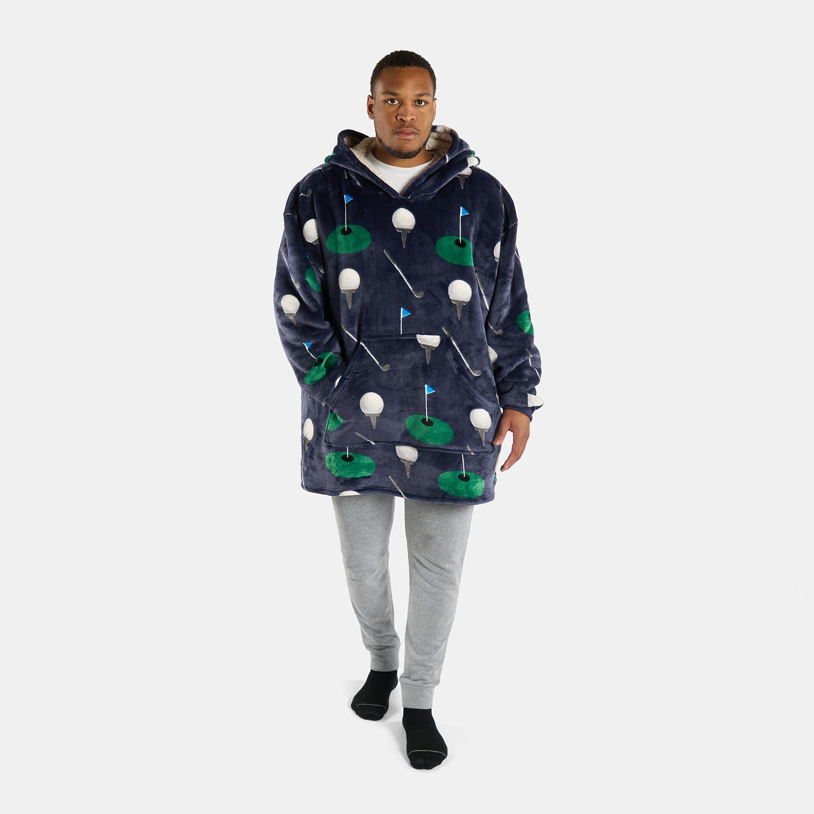 OHS Print Hooded Blanket Adult Xmas Winter Sherpa Lined Throw Oversized Hoodie