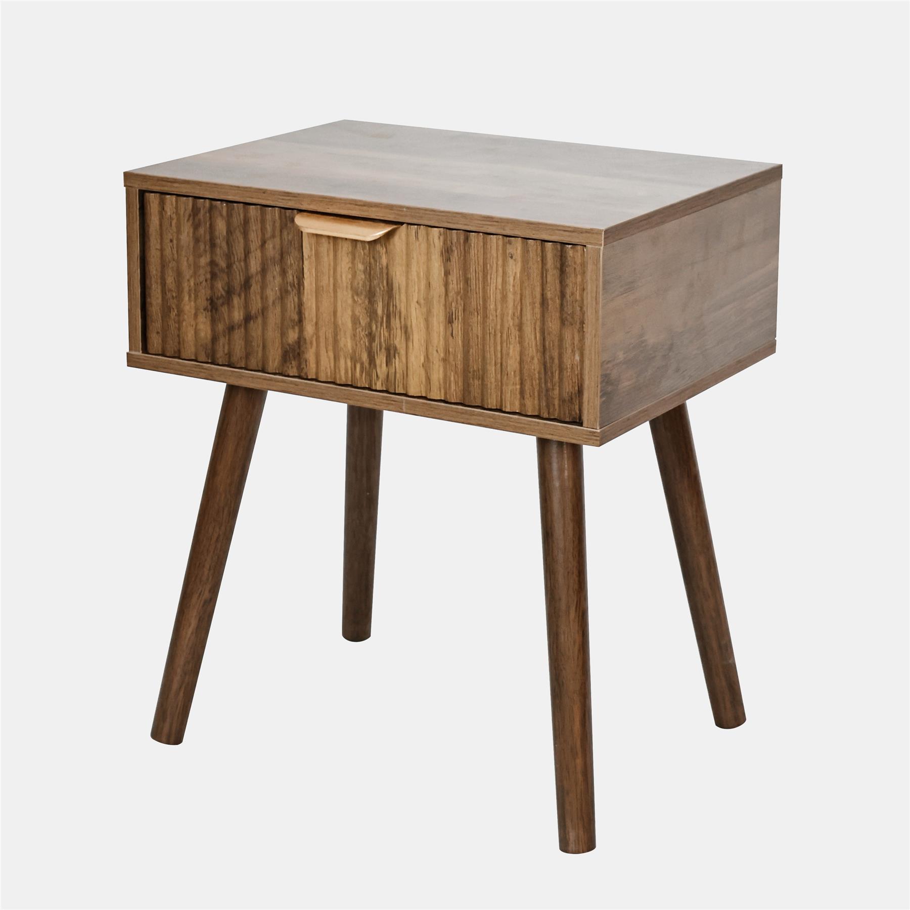OHS Ribbed Bedside Nightstand 1 Drawer Storage Unit Wooden End Table