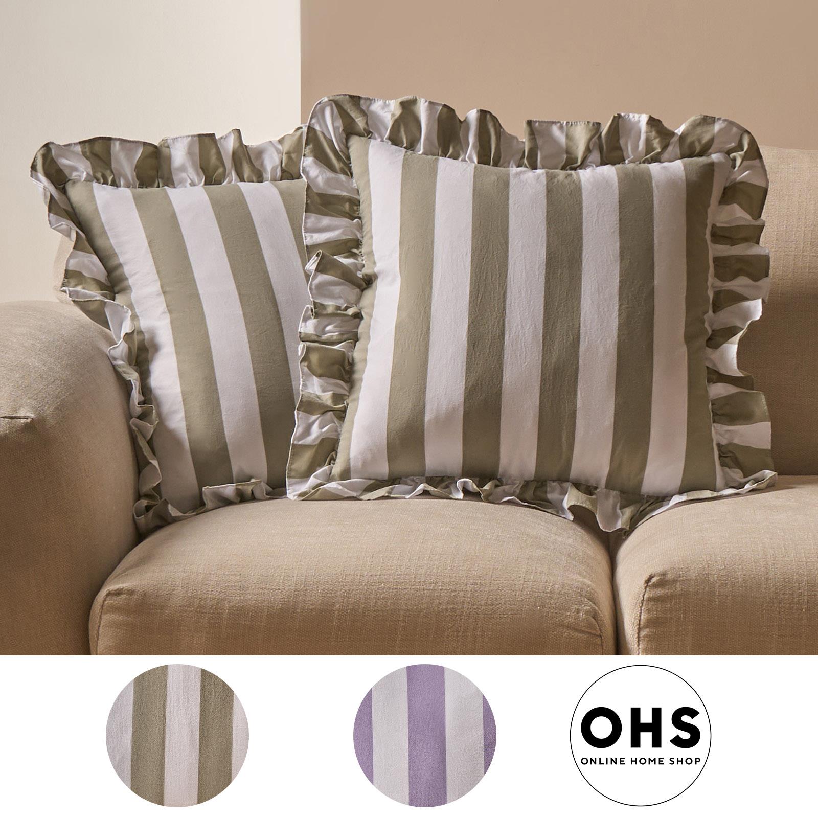 OHS Stripe Frill Cushion Covers Microfibre Square Pillowcases Home Decor