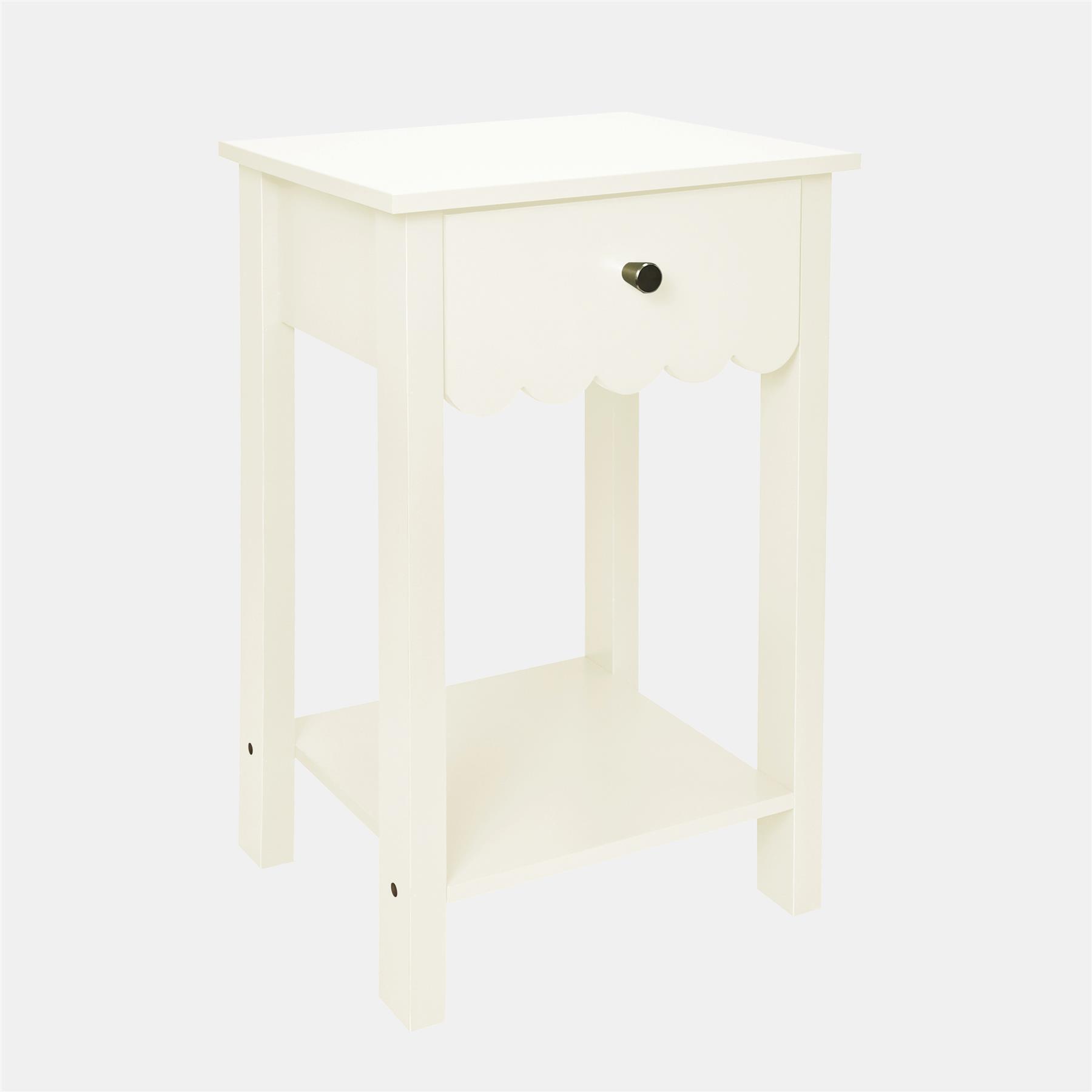 OHS Scallop Bedside Wood Nightstand 1 Drawer Storage Unit End Table Home Decor