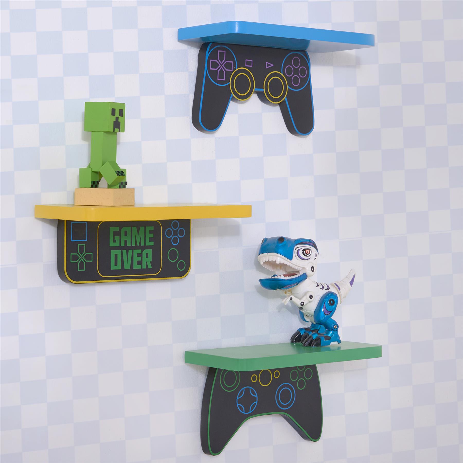 OHS Kids Gaming Shelves Set of 3 Novelty Wall Mounted Floating Storage Units