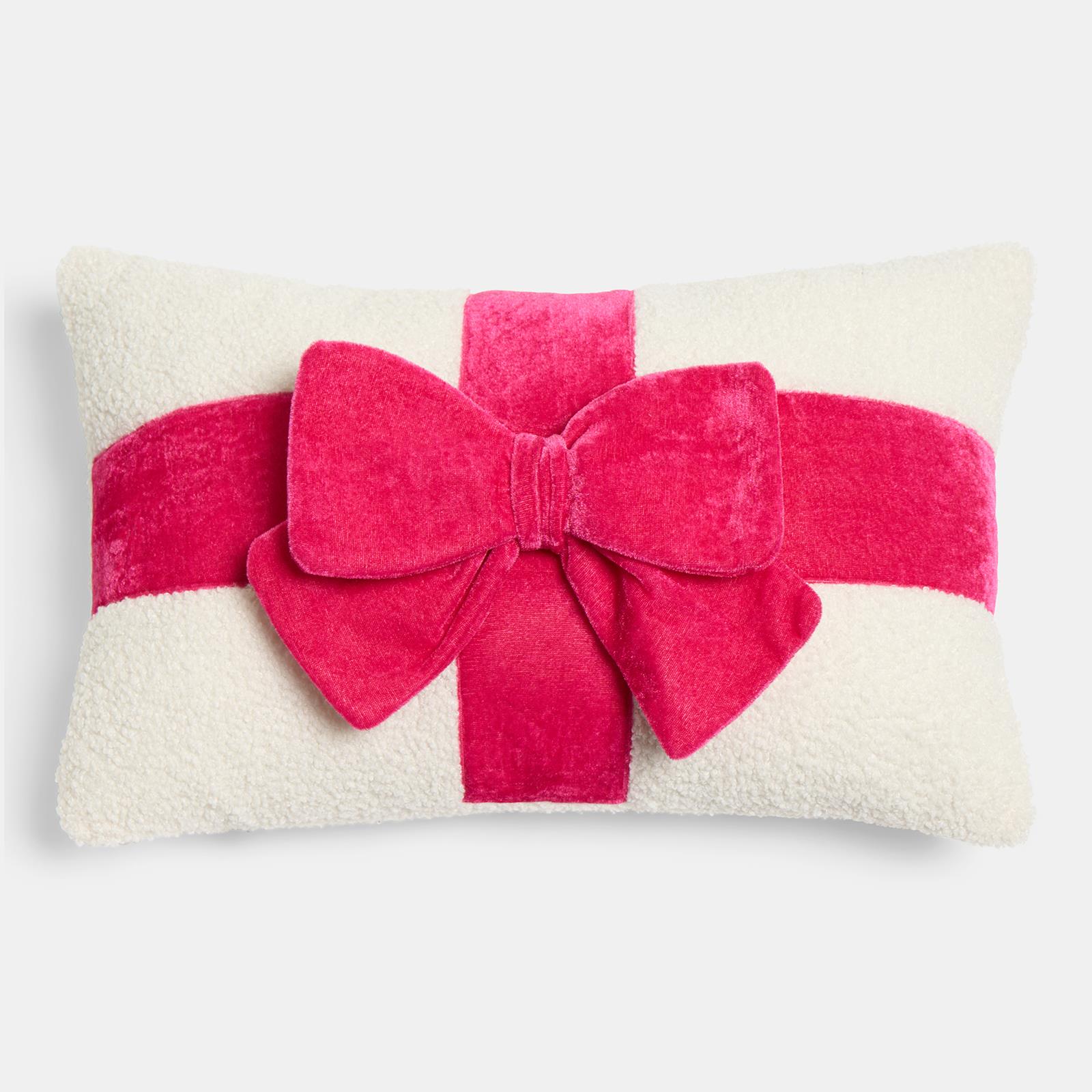 OHS Bow Wrapped Cushion Boucle Gift Decorative Novelty Filled Scatter Pillow