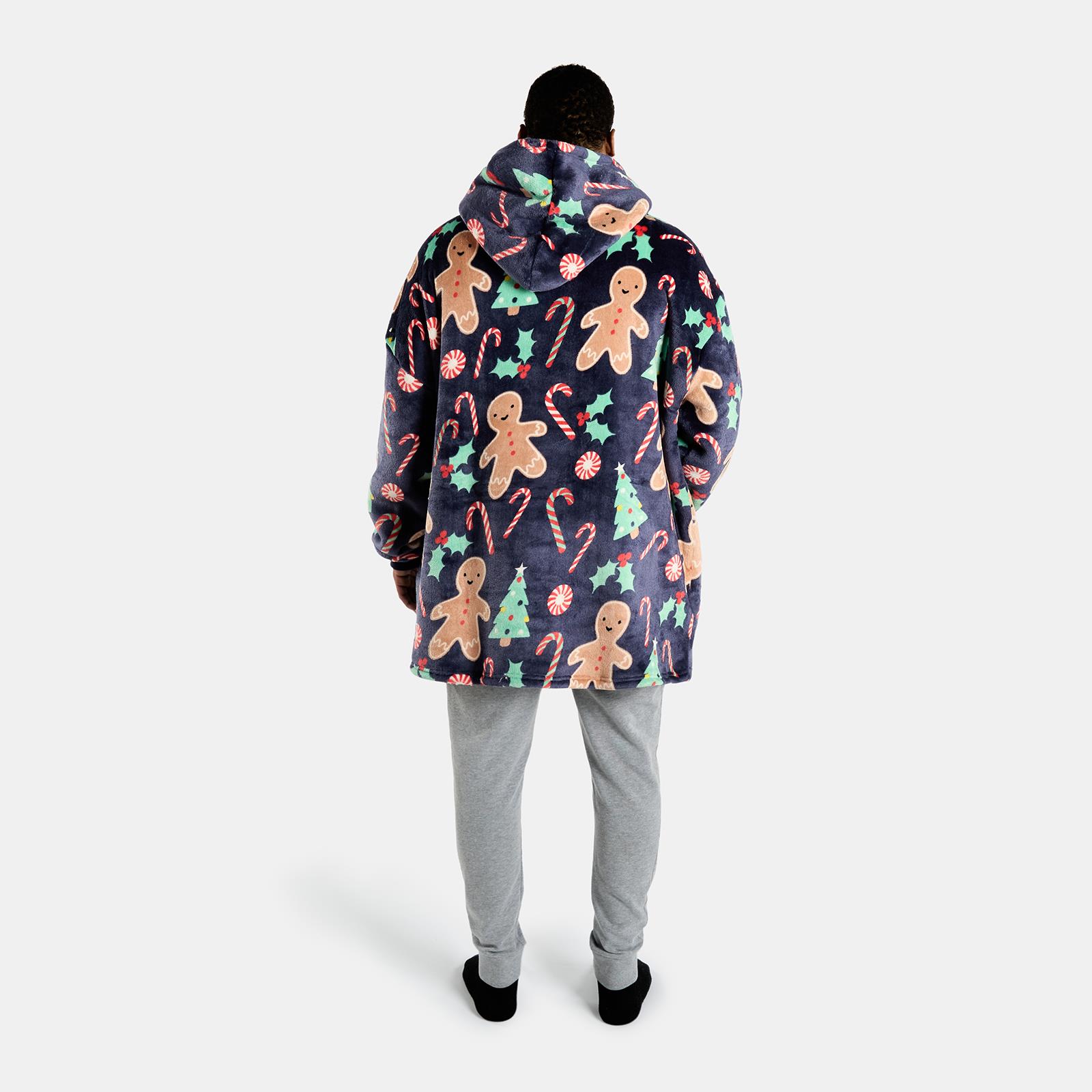 OHS Print Hooded Blanket Adult Xmas Winter Sherpa Lined Throw Oversized Hoodie