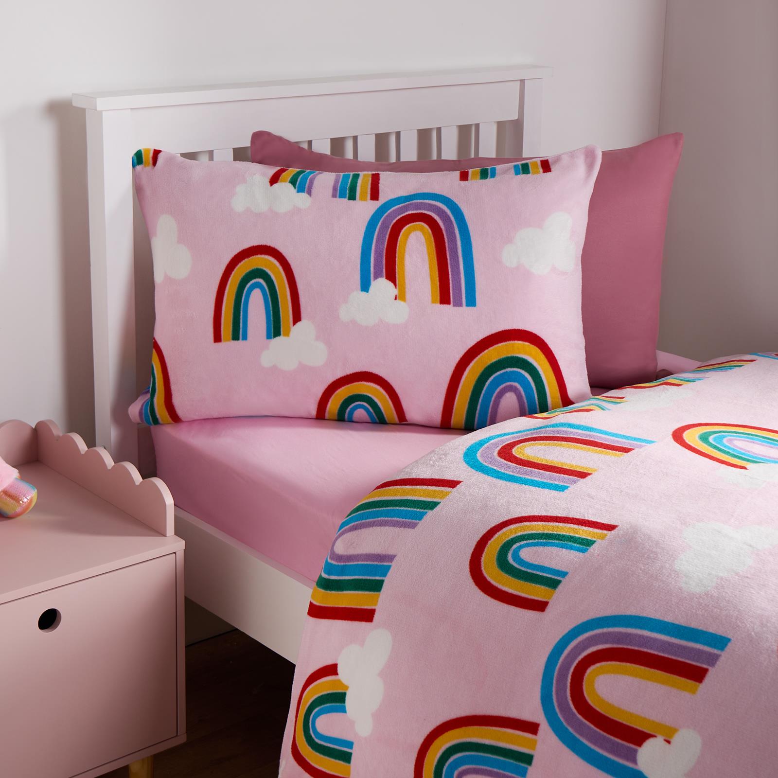 OHS Rainbow Duvet Cover Set Warm Teddy Fleece Supersoft Thermal Bedding