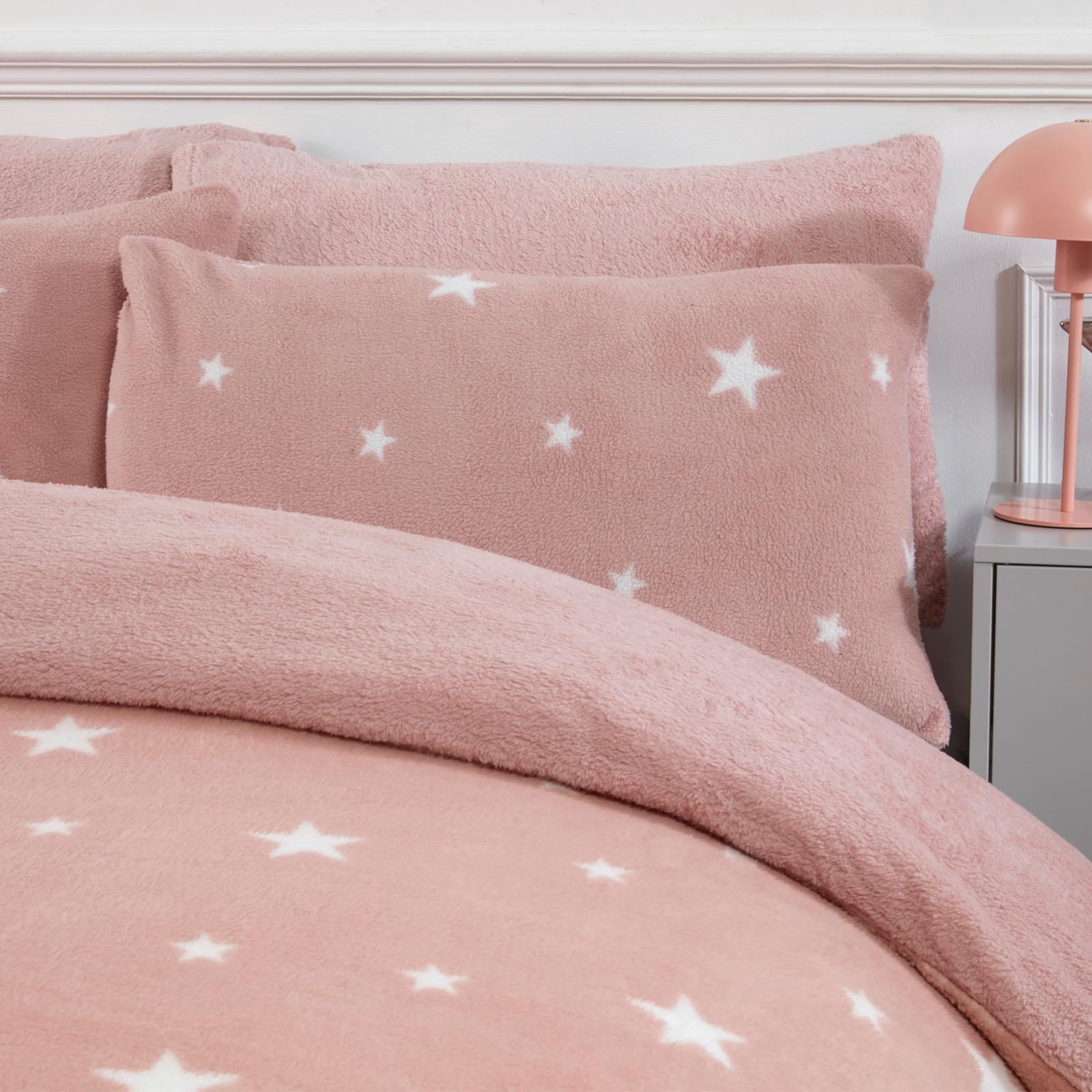 OHS Stars Teddy Fleece Duvet Cover with Pillowcase Soft Plush Bedding Set