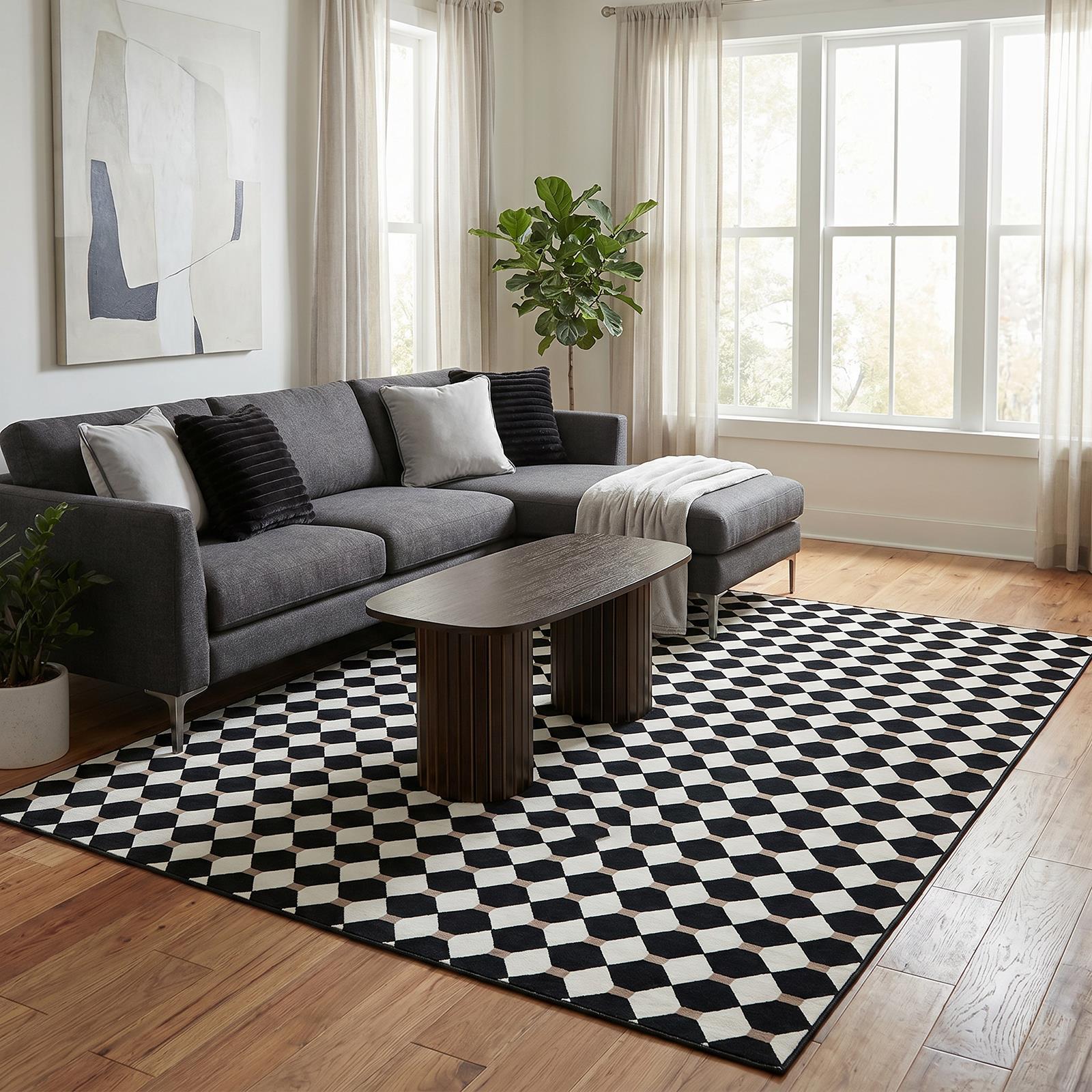 OHS Washable Rug Geometric Print Ultra Soft Living Room Area Mat Accent Rugs