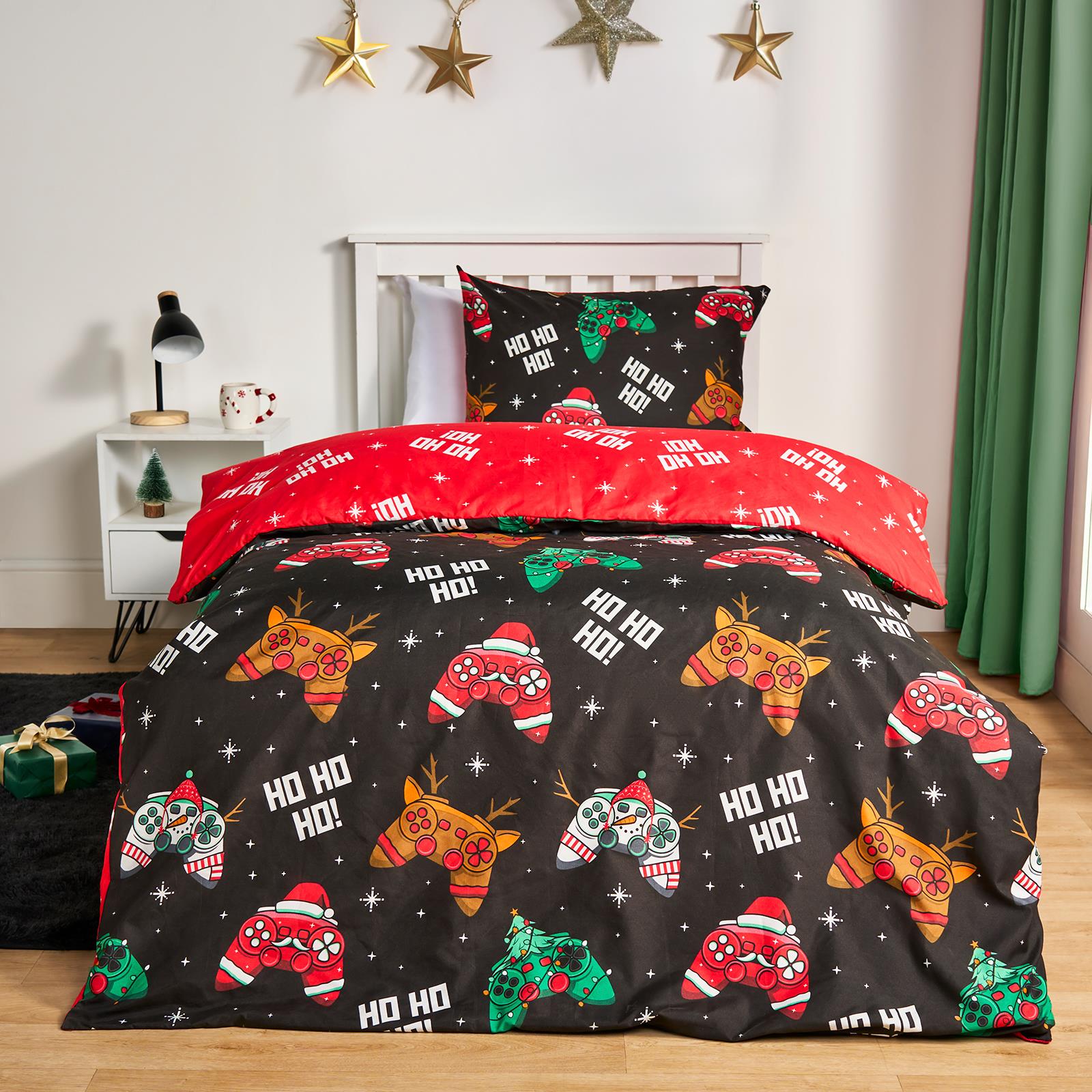 OHS Xmas Reversible Bedding Set Novelty Kids Duvet Cover with Pillowcase Double