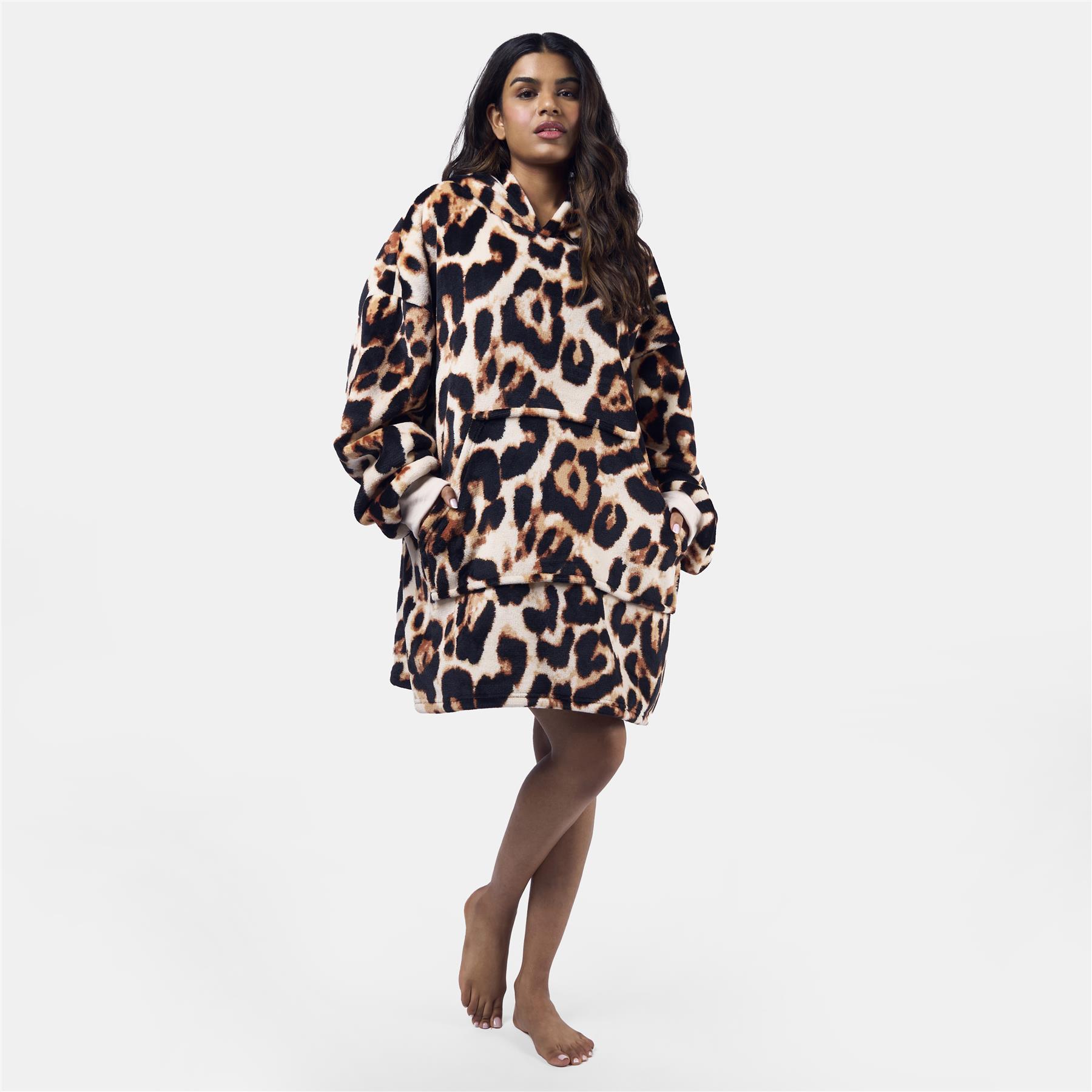 Leopard Hoodie Blanket Sherpa Fleece Supersoft Plush Oversized Throw Wearable