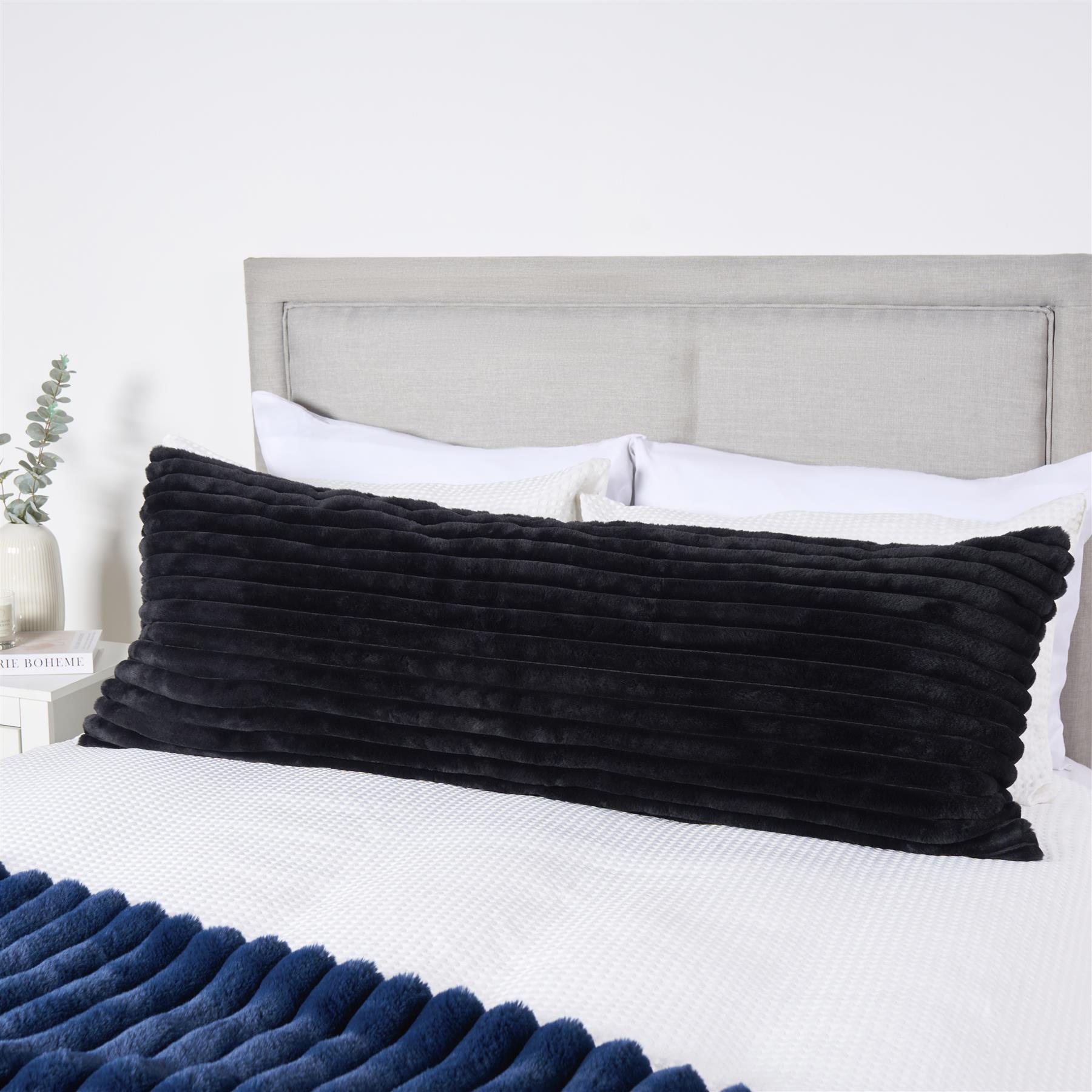 OHS Ribbed Bolster Pillow Faux Fur Long Luxury Soft Maternity Support Cushion