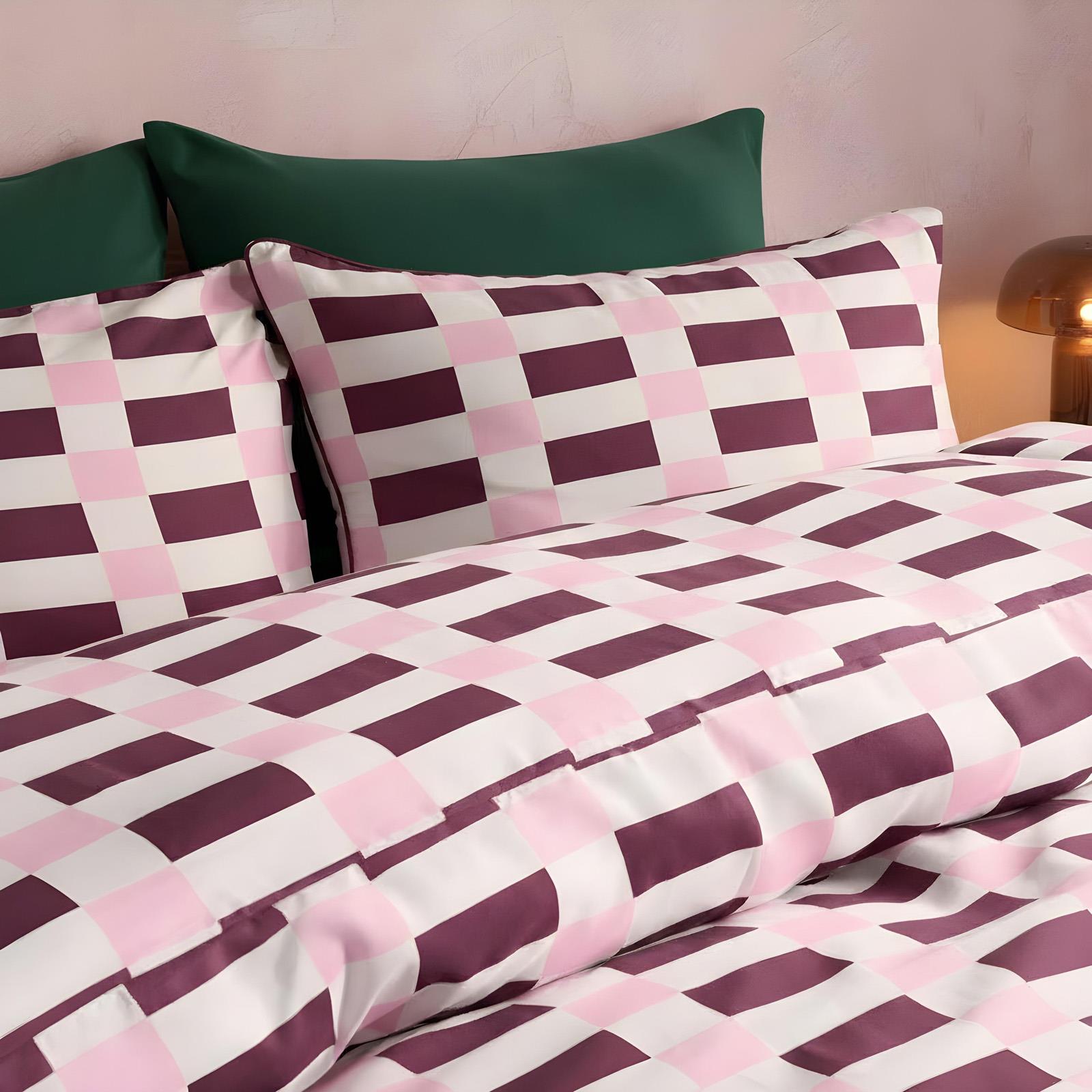 OHS Checkerboard Print Bedding Set Microfibre Duvet Cover with Pillowcase