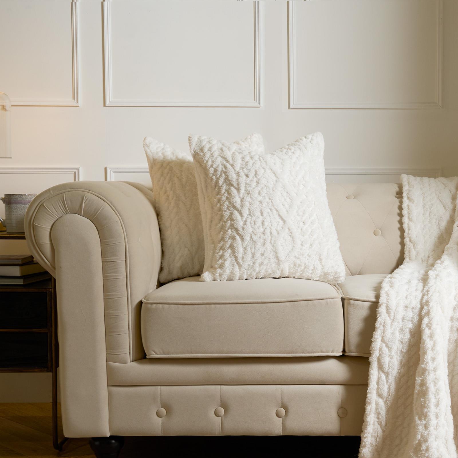 OHS Cable Knit Cushion Covers 2 Pack Sherpa Square Pillowcases Home Decor