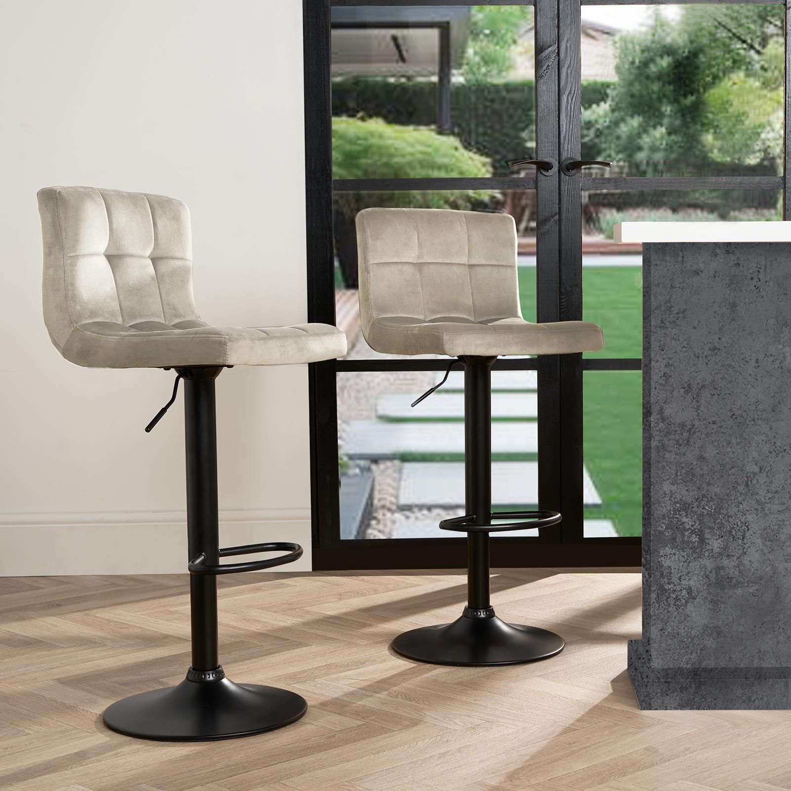 Adjustable Bar Stools x 2 Velvet Swivel Pub Seat Kitchen Breakfast Counter Chair - Picture 38 of 47