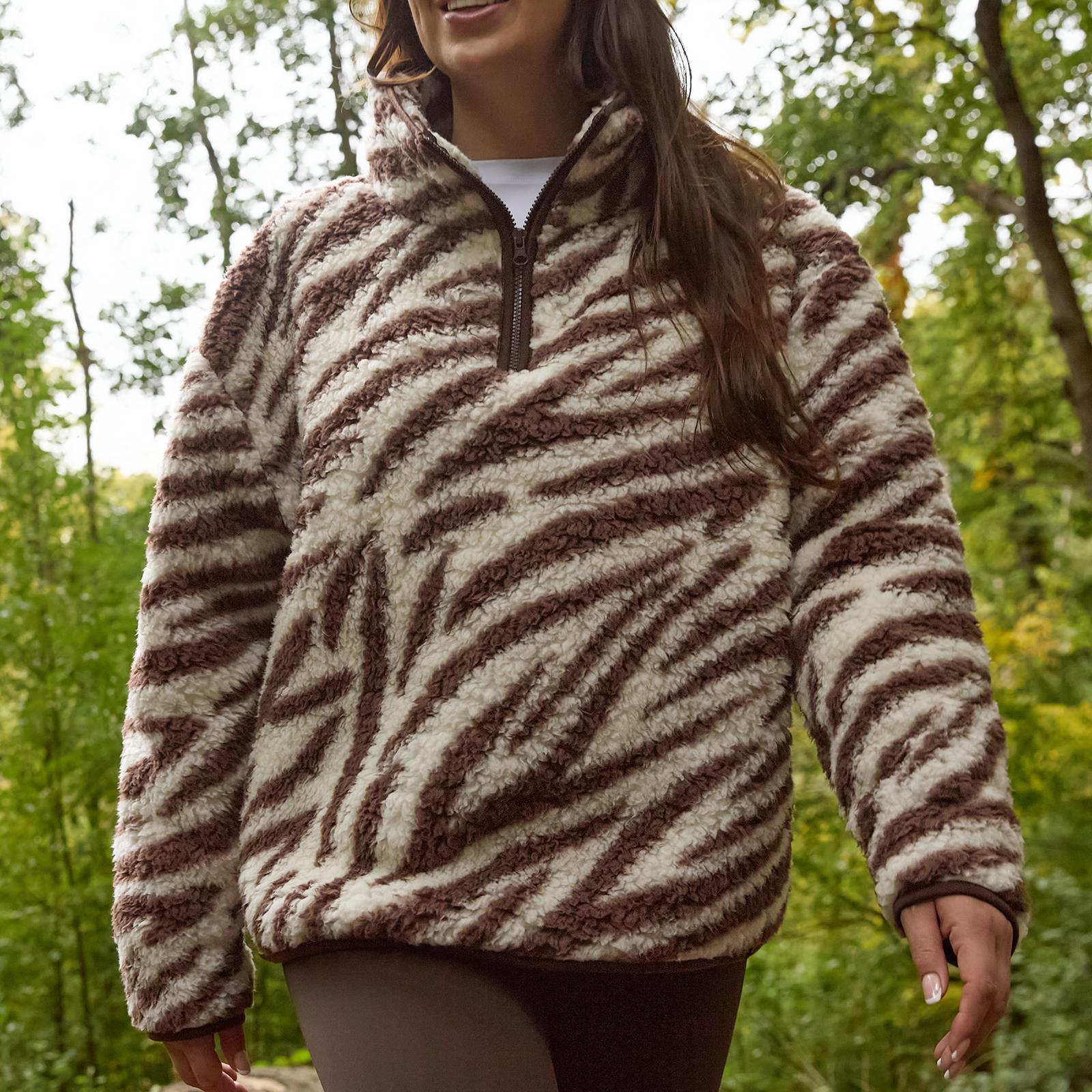OHS Zebra Half Zip Hoodie Teddy Fleece Winter Thermal Jumper Pullover