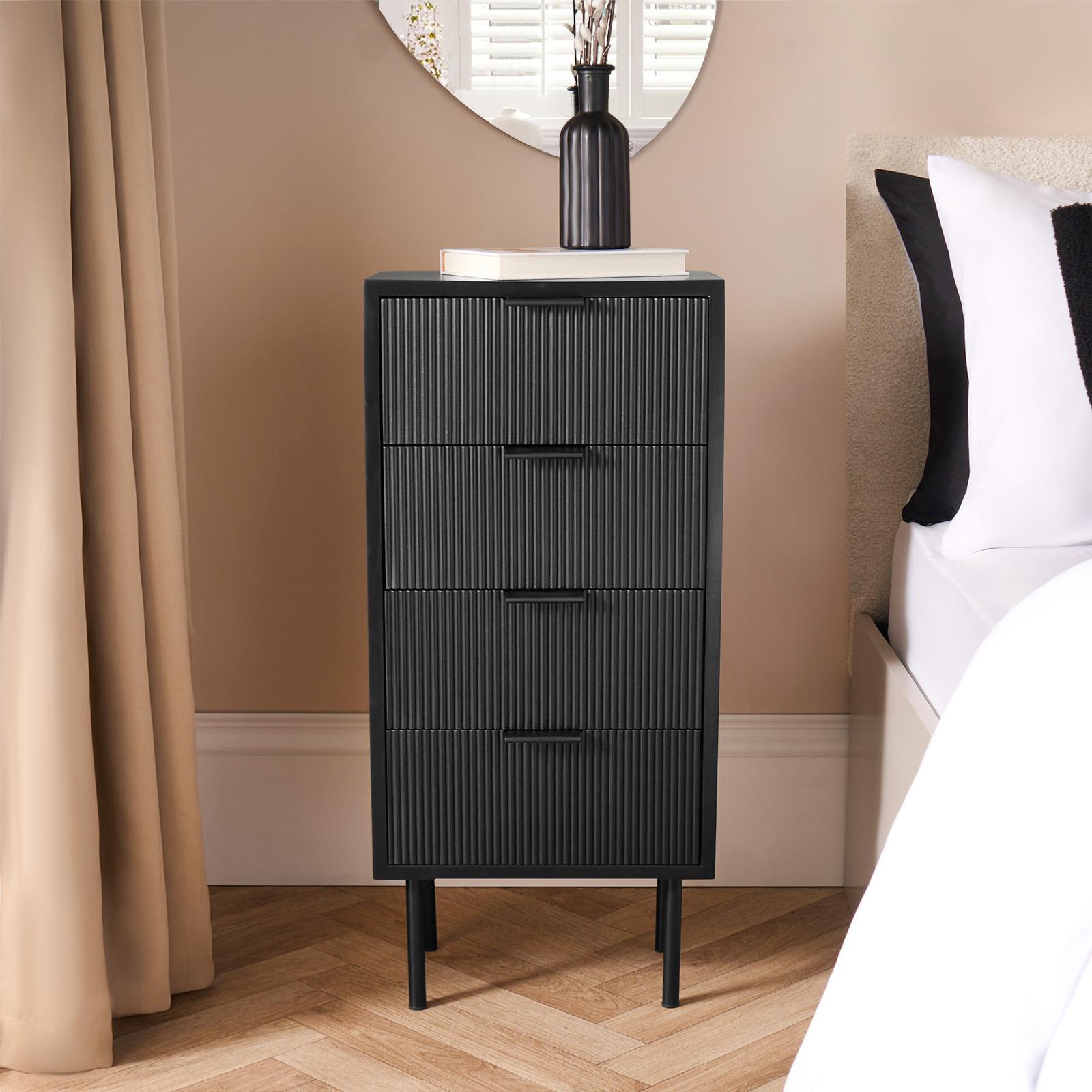 Ribbed Bedside Table Modern Bedroom 3/4 Draw Office Nightstand Living Room Unit - Picture 54 of 71