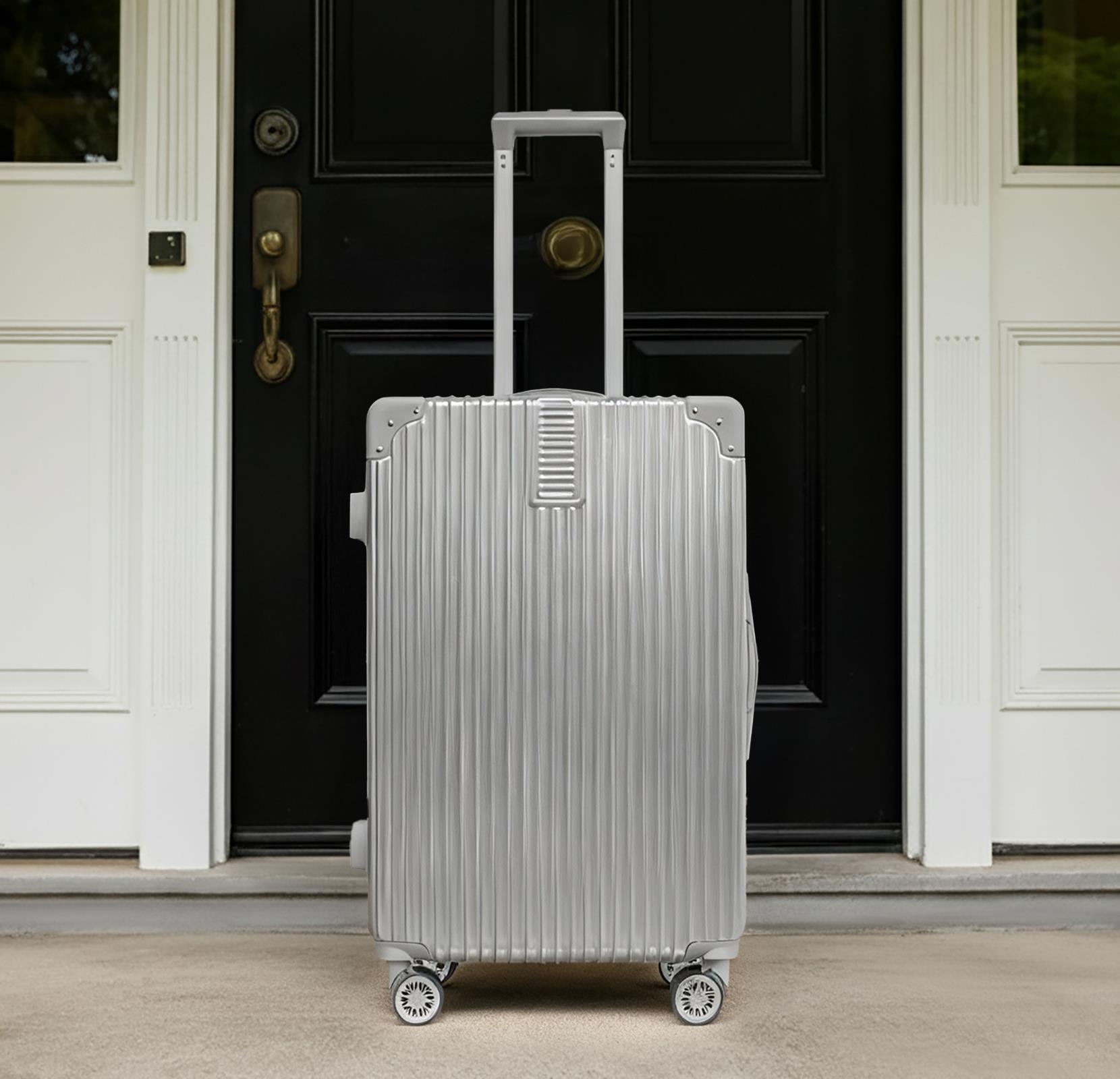 OHS Metallic Effect Suitcase Set 3-Piece Hard Shell Luggage 4 Wheel ABS