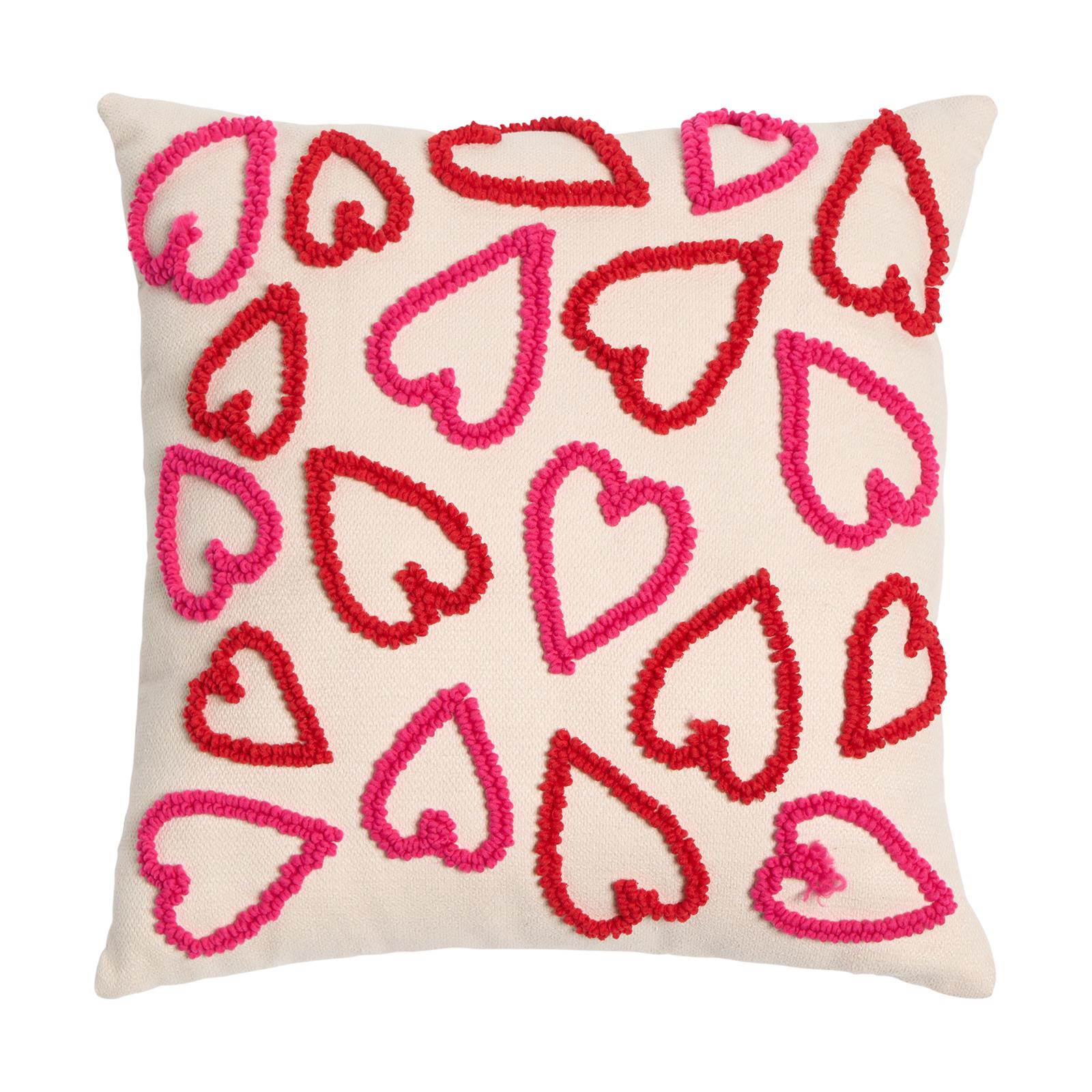 OHS Tufted Hearts Cushion Faux Linen Decor Filled Pillow Back Support