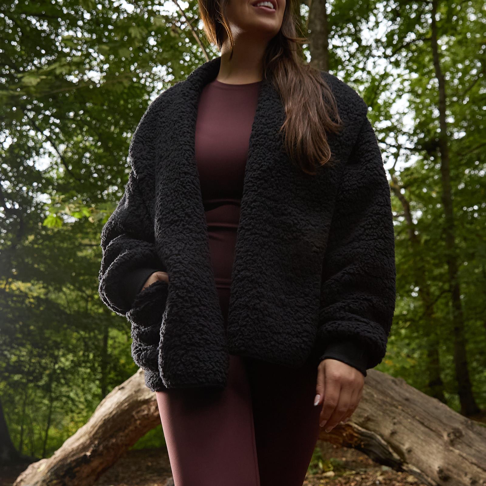 OHS Waterfall Short Cardigan Teddy Fleece Open Front Wrap Loungewear Outwear