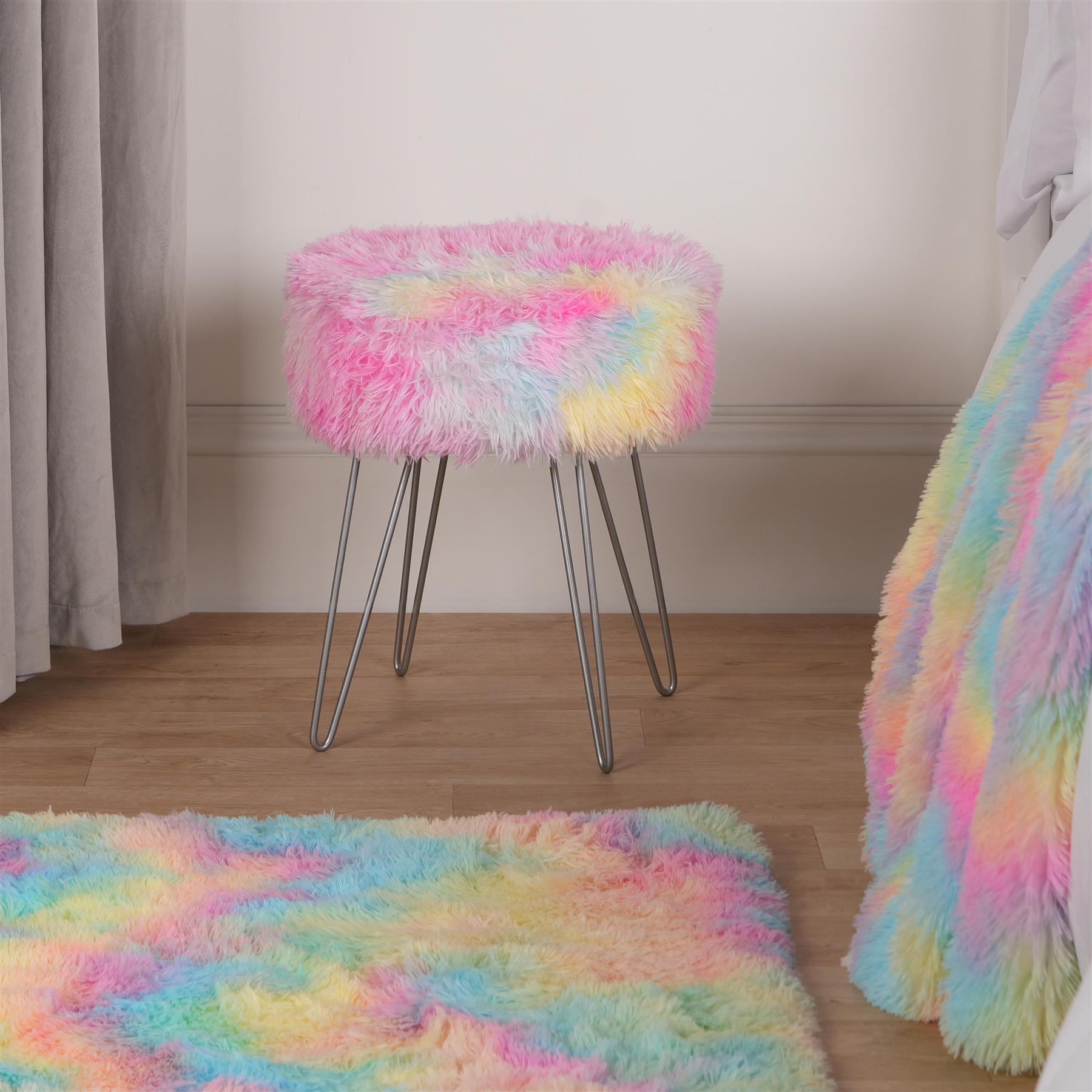 Fluffy Footstool Hairpin Fleece Bedroom Vanity Seat Modern Pouffe Decor Chair