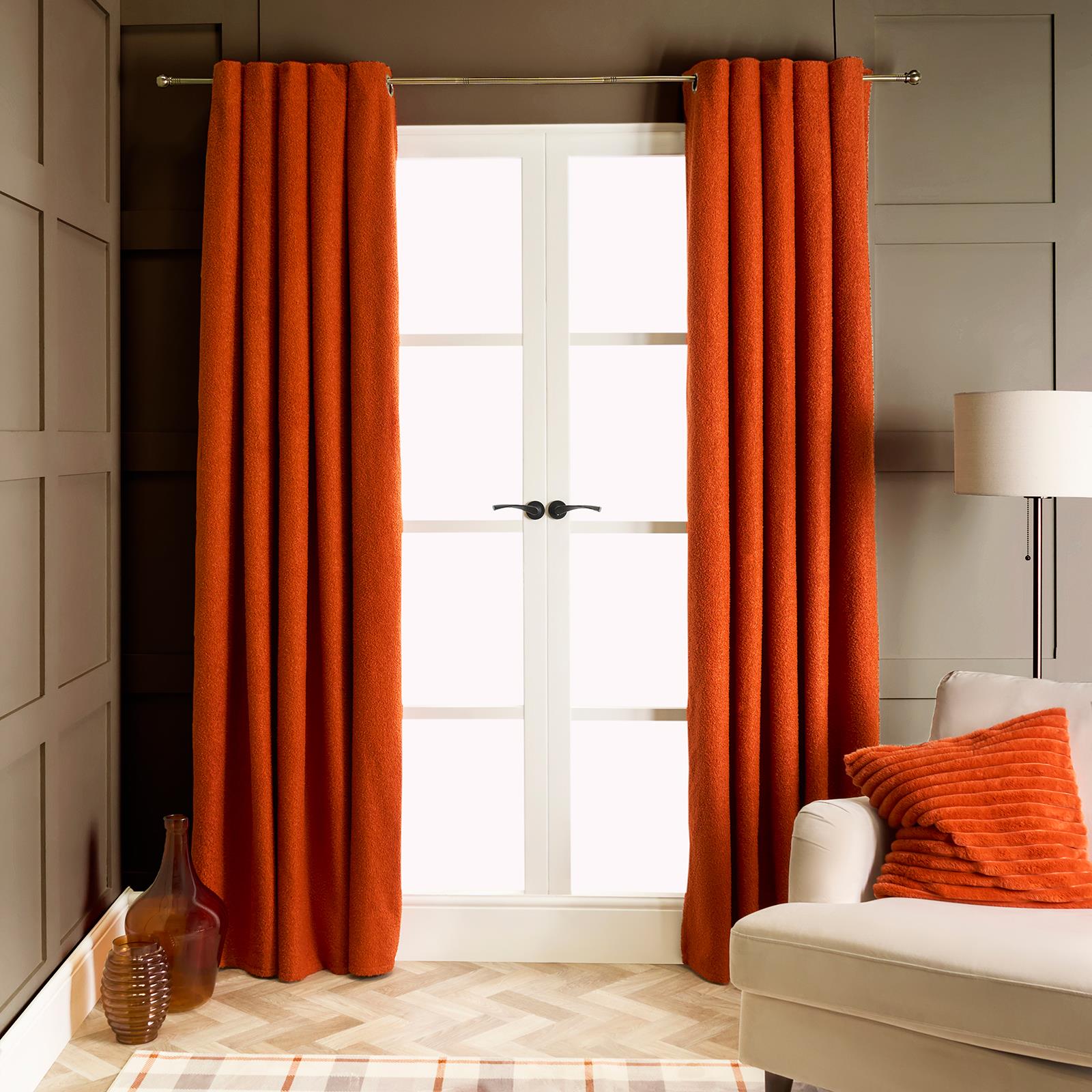 OHS Boucle Eyelet Curtains Blackout Pair Ready Made Ring Top Energy Saving