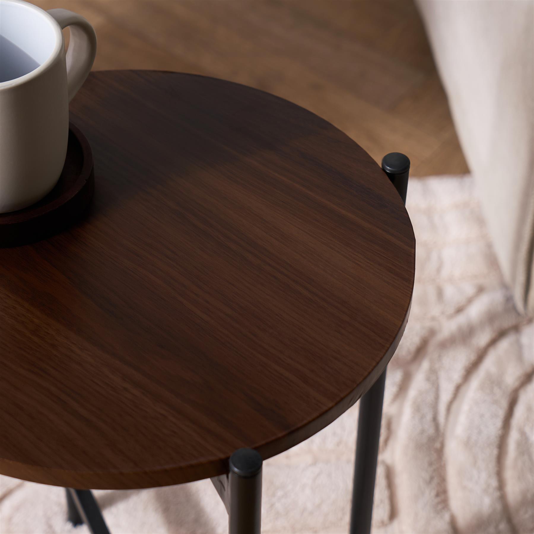 OHS Round Side Table Coffee End Tables with Metal Frame Decorative Nightstand