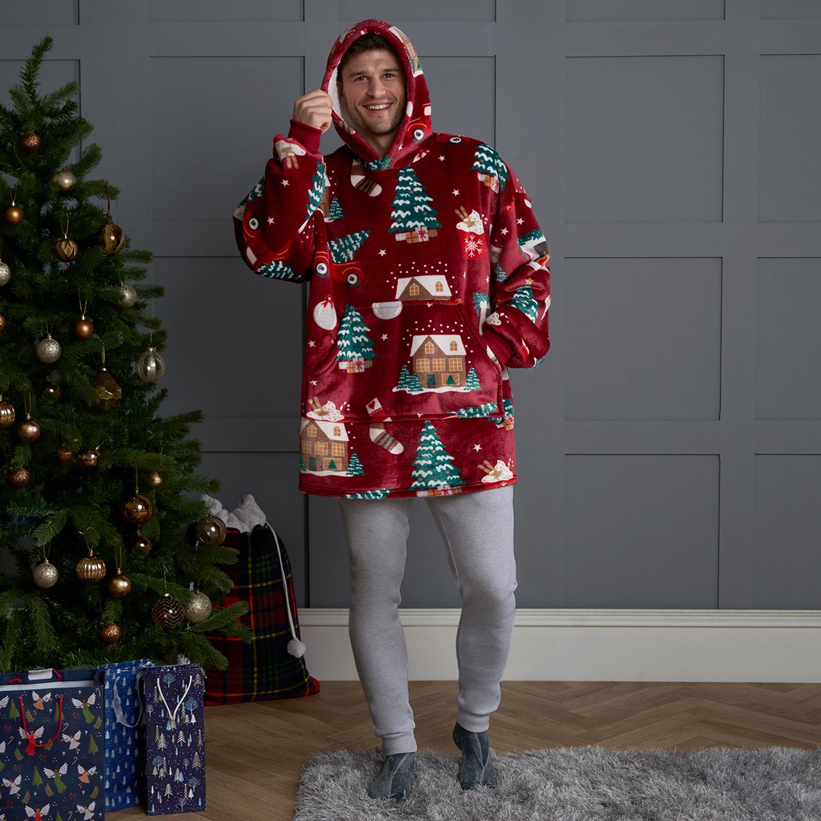 Xmas Hoodie Blanket Throw Sherpa Fleece Warm Plush Jumper Sweatshirt Super Soft