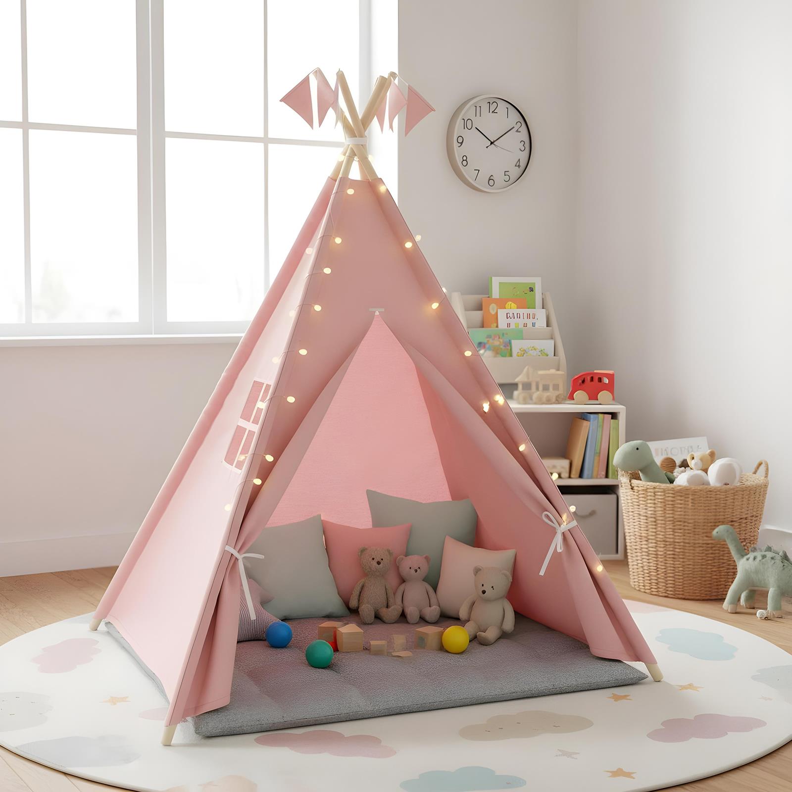 OHS Teepee Play Tent Kids Foldable Indoor Childrens Storage Wigwam House