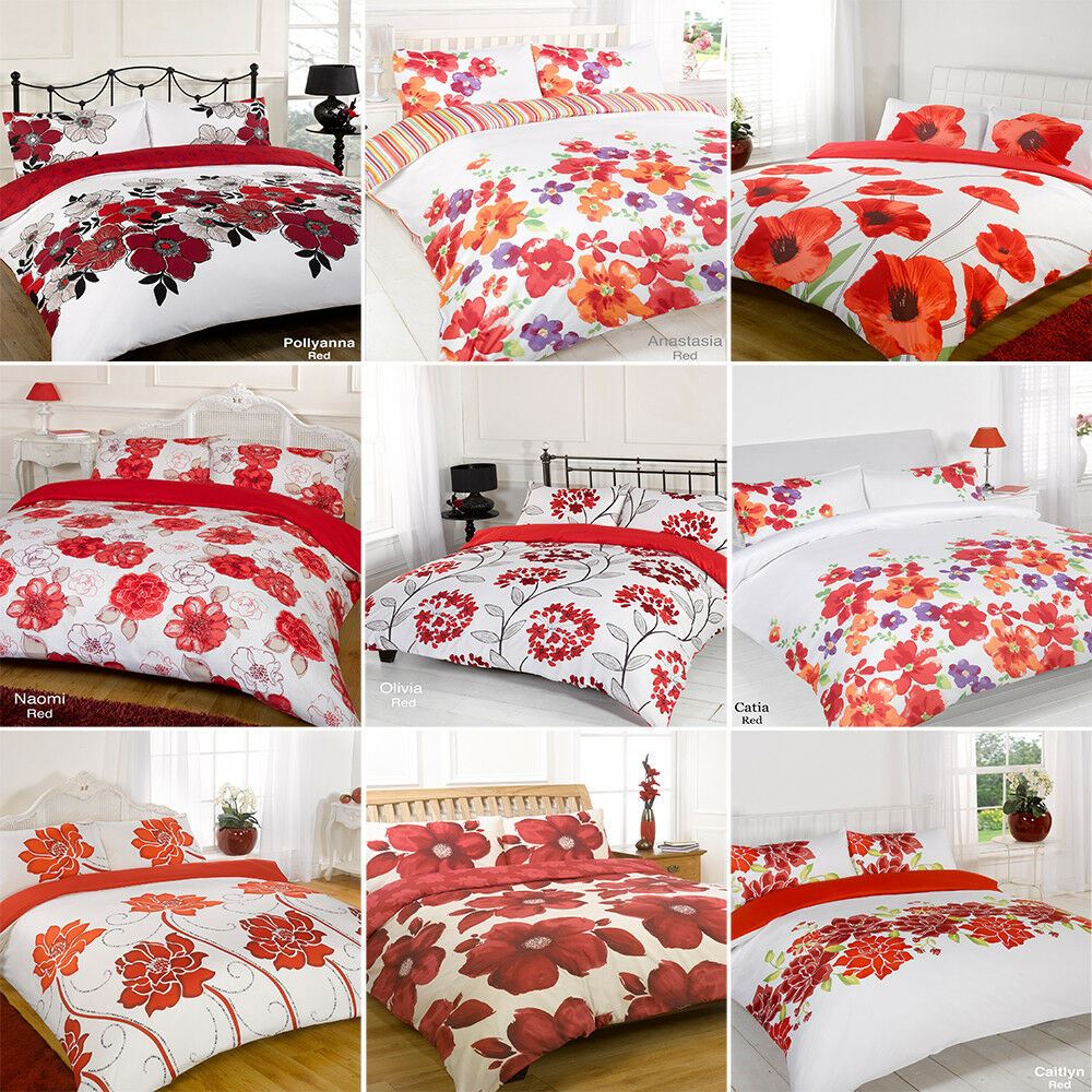 Duvet Quilt Cover Bedding Set Red White Single Double King Kingsize