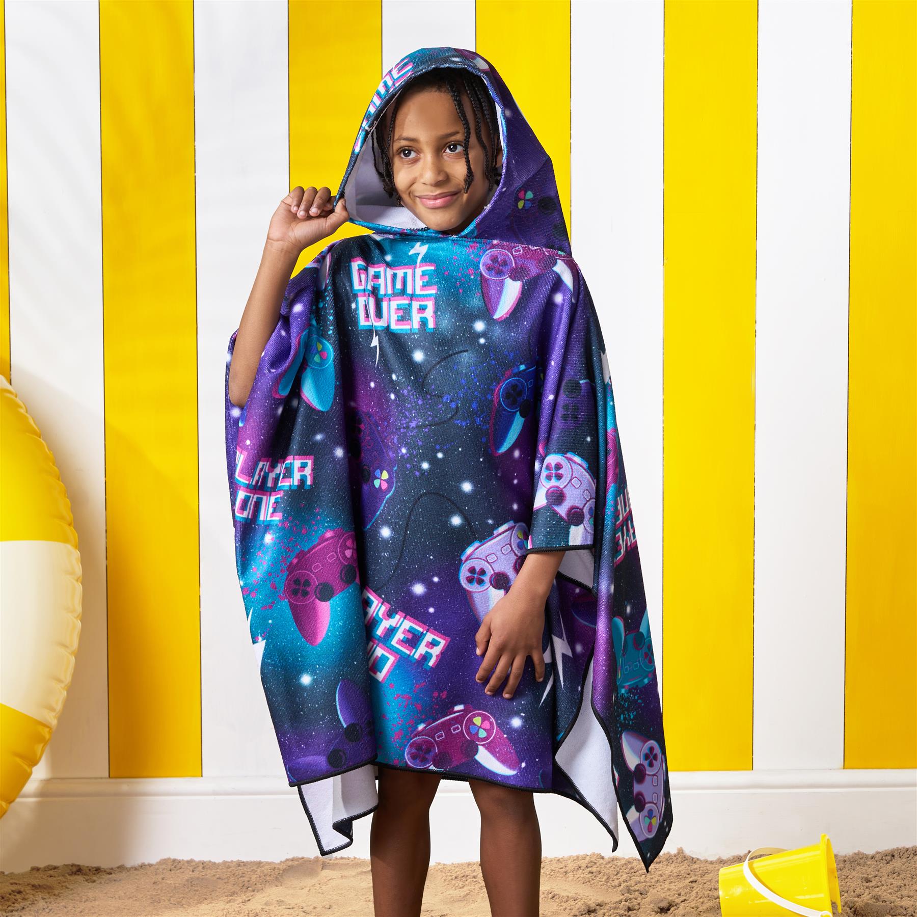 Kids Poncho Beach Towel Hooded Quick Dry Microfibre Holiday Swimming Absorbent - Picture 46 of 139