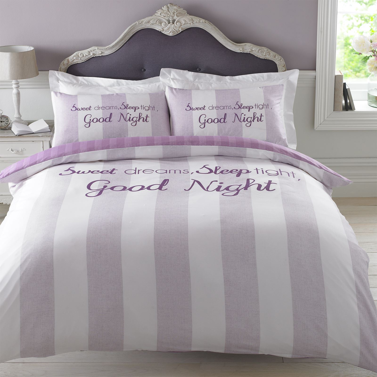 Dreamscene Sweet Dreams Duvet Cover with Pillowcase Stripe Bedding Set