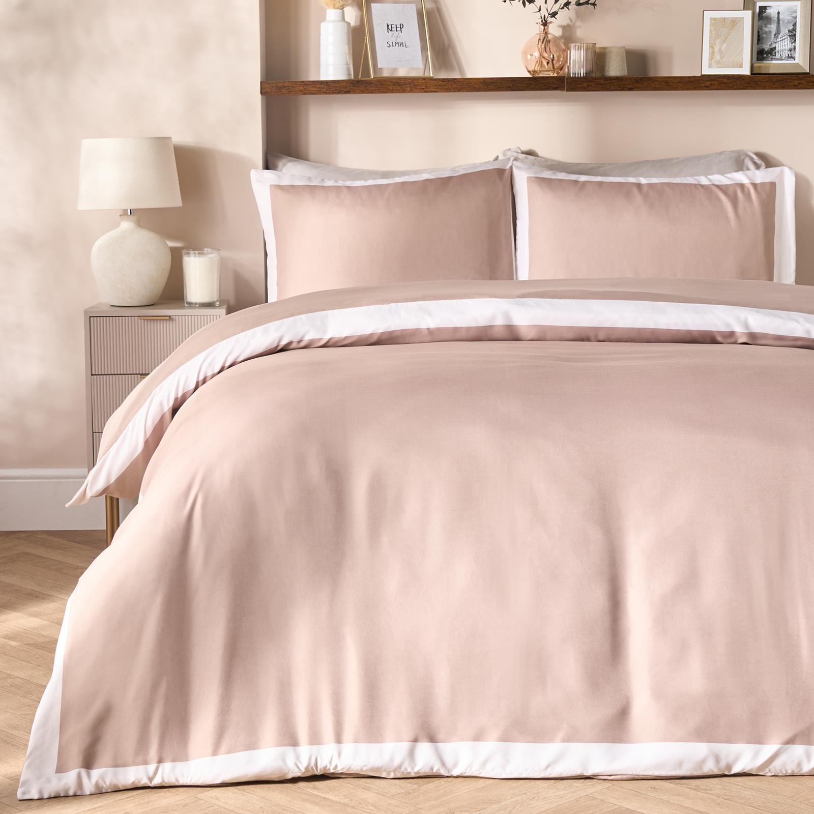 OHS Contrast Border Bedding Set Soft Microfibre Duvet Cover with Pillowcases